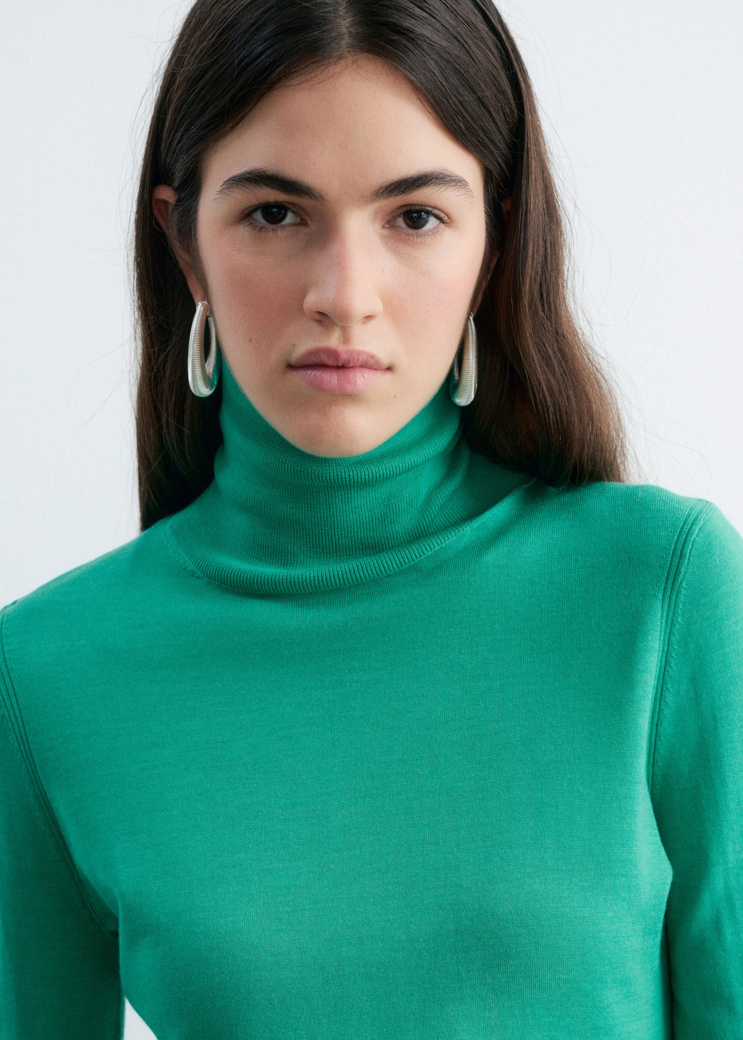 Merino Wool Polo Neck Top - Dark Brown - Lookbook