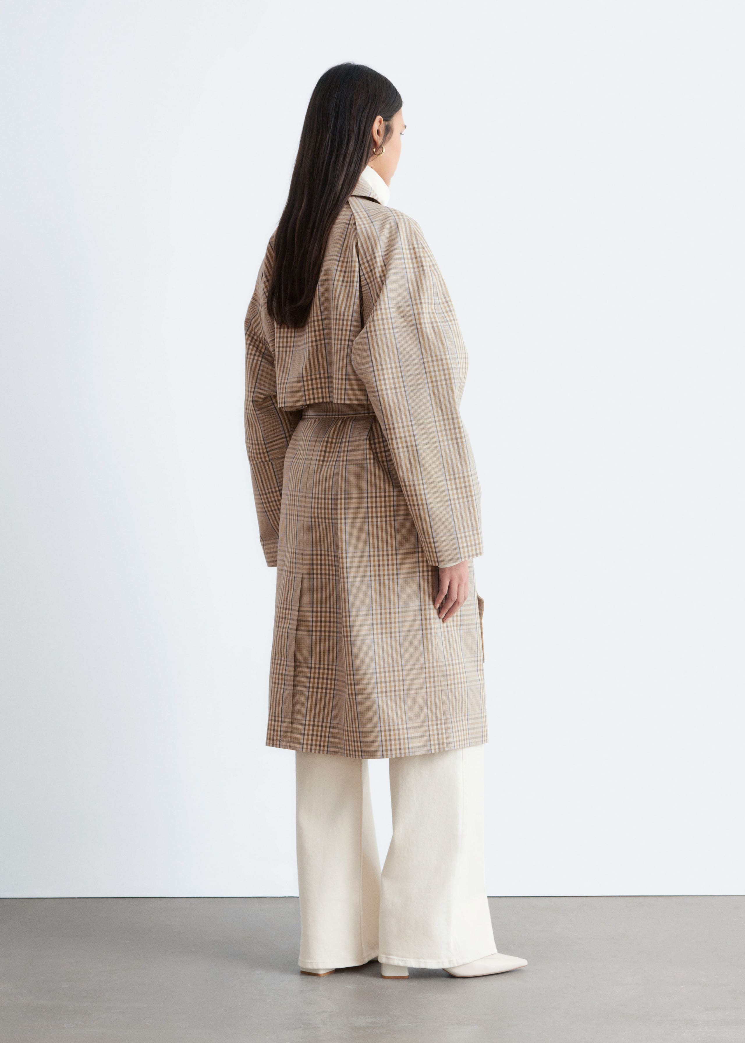 Image of Checked Buckle-Belt Trench Coat
