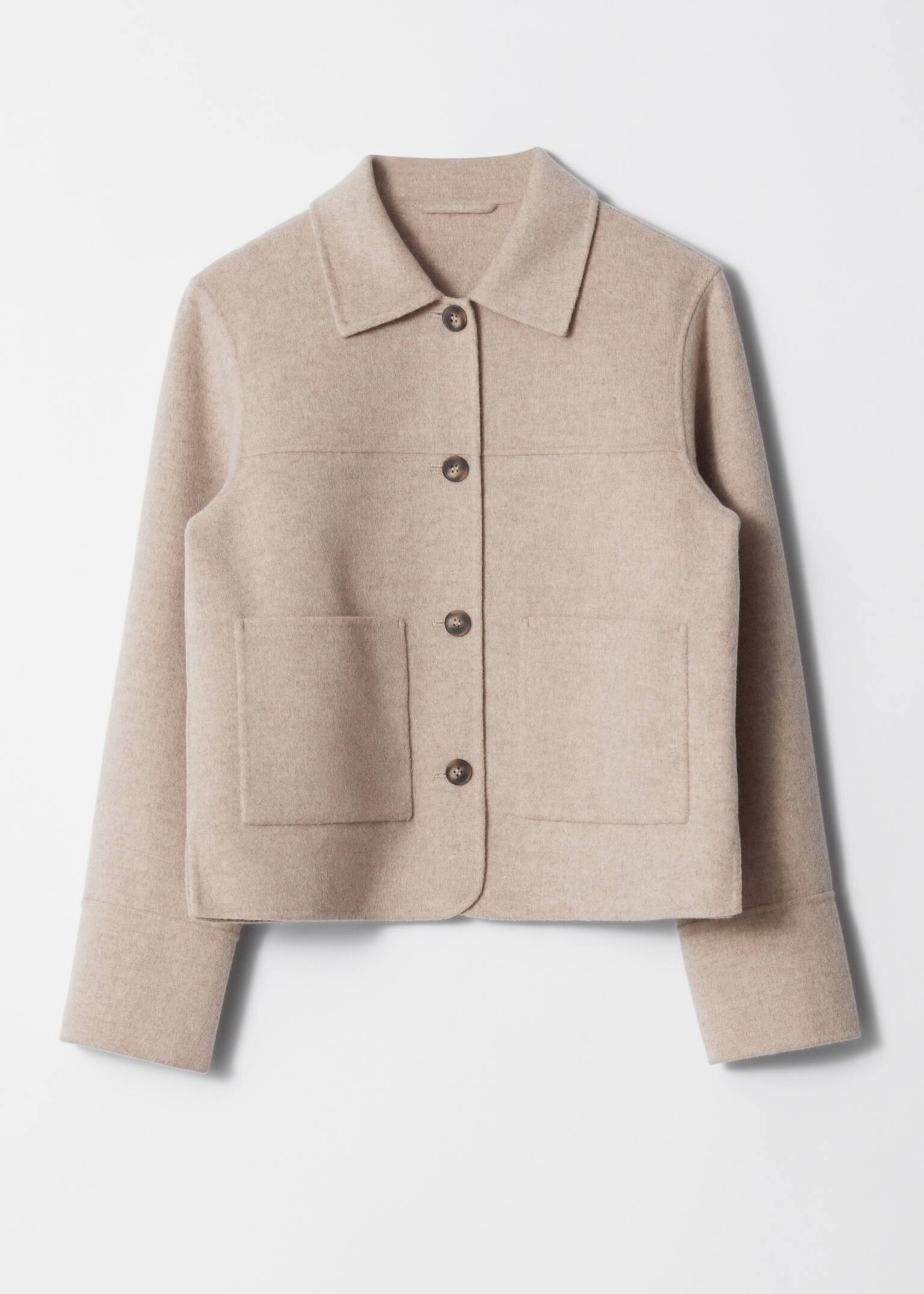 Collared Wool Jacket - Beige/Grijs/Donkerrood
