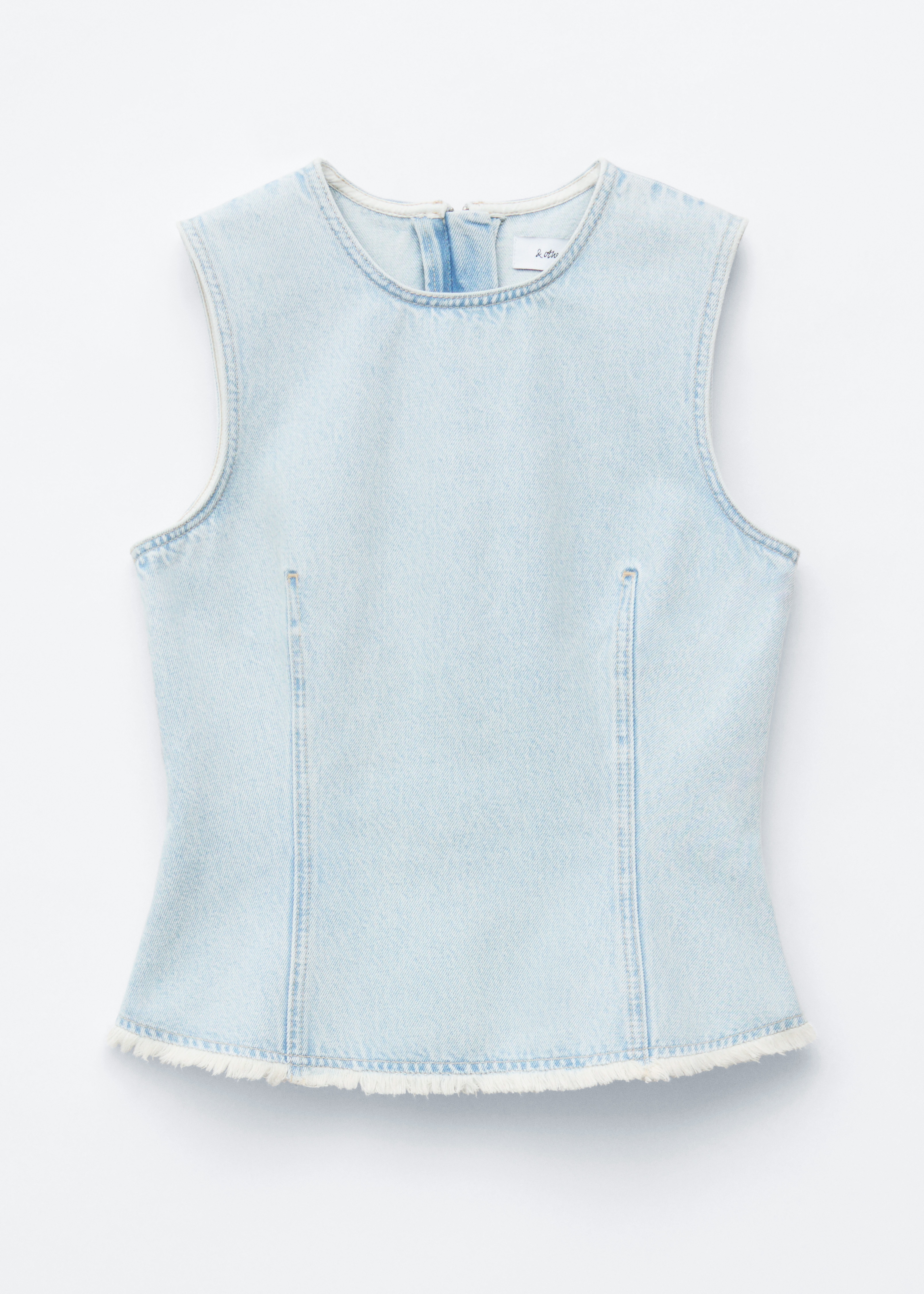 Top in denim con orlo a taglio vivo - Azzurro