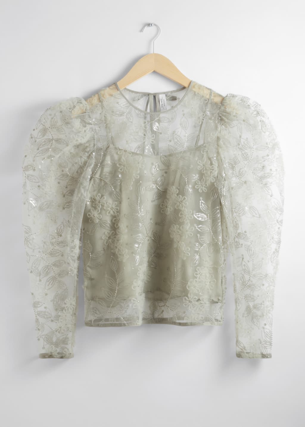 Blusa in organza ricamata velata - Light Green - Natura morta