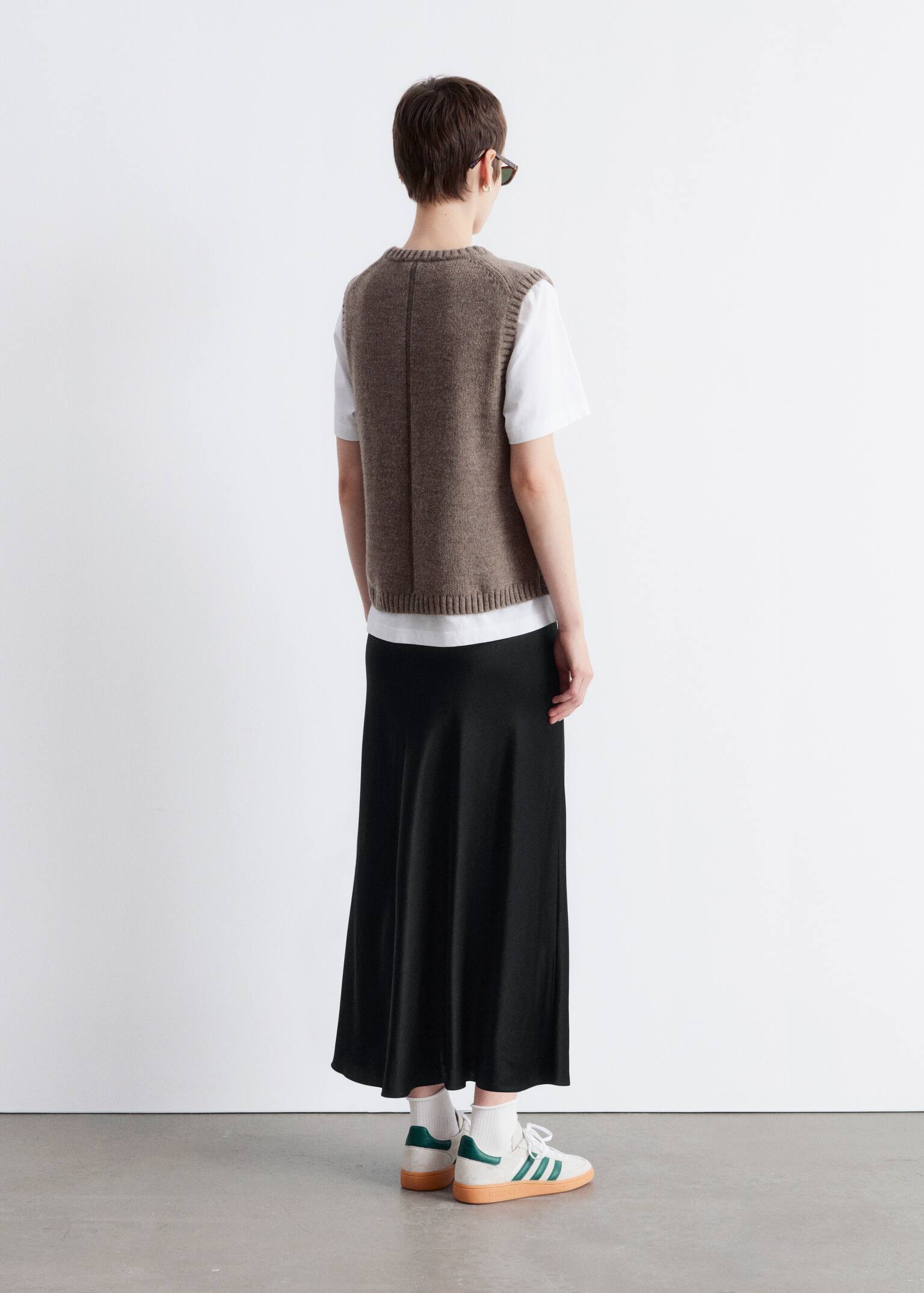 Midirock aus Satin - Schwarz/Dunkelbraun - 6