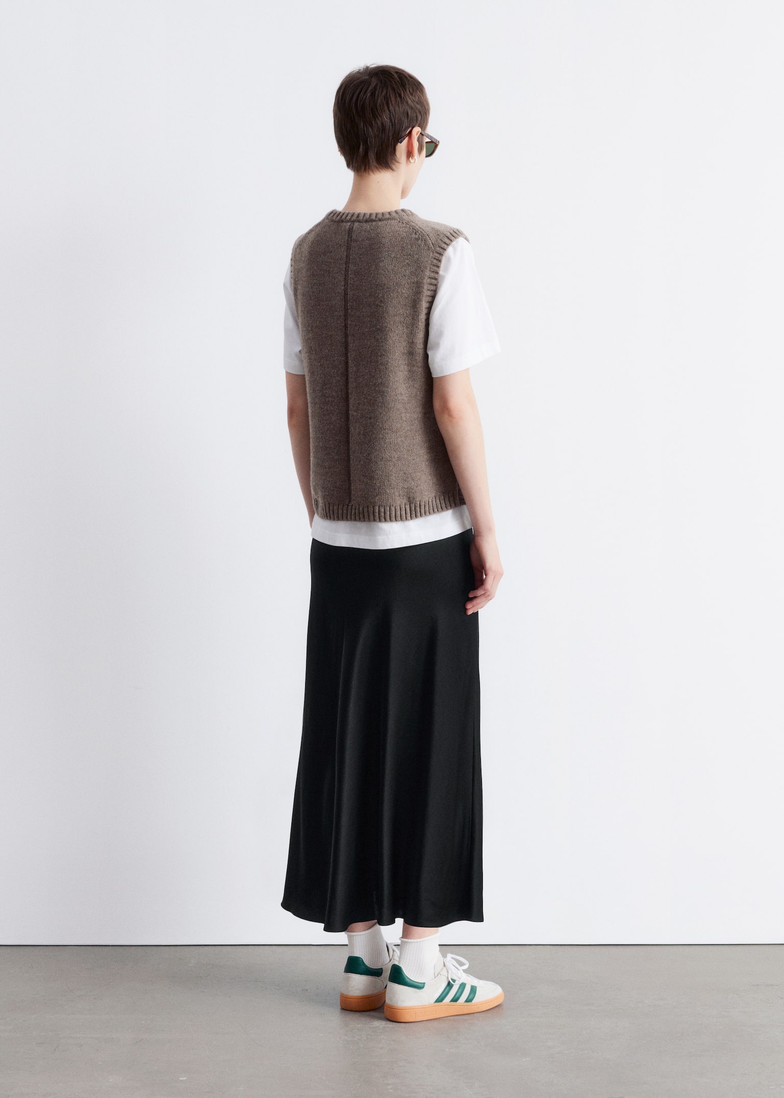 Satin Midi Skirt - Black/Dark Brown - 6