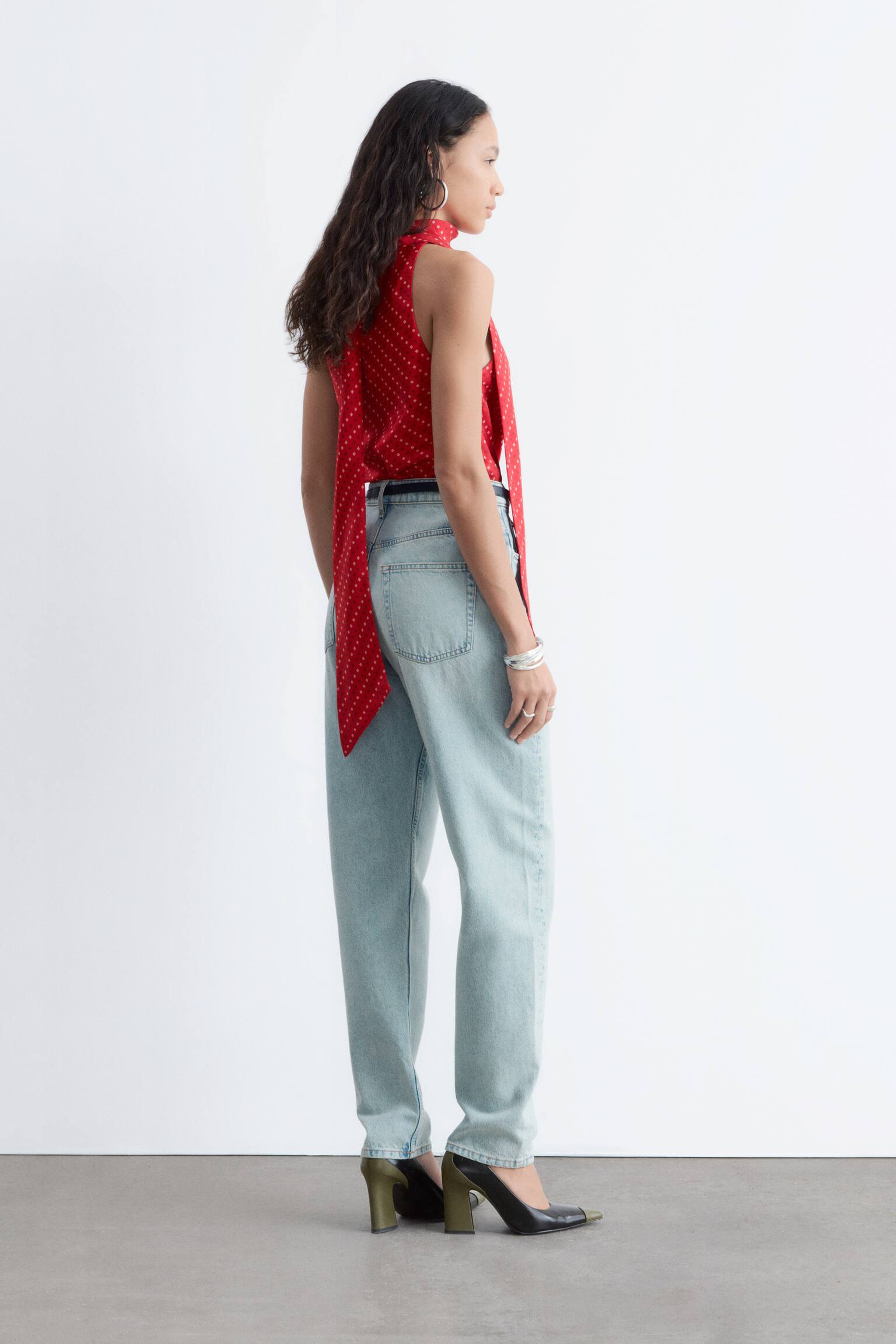 Jeans met rechte pijpen en hoge taille - Lichtblauw/Felrood - 3