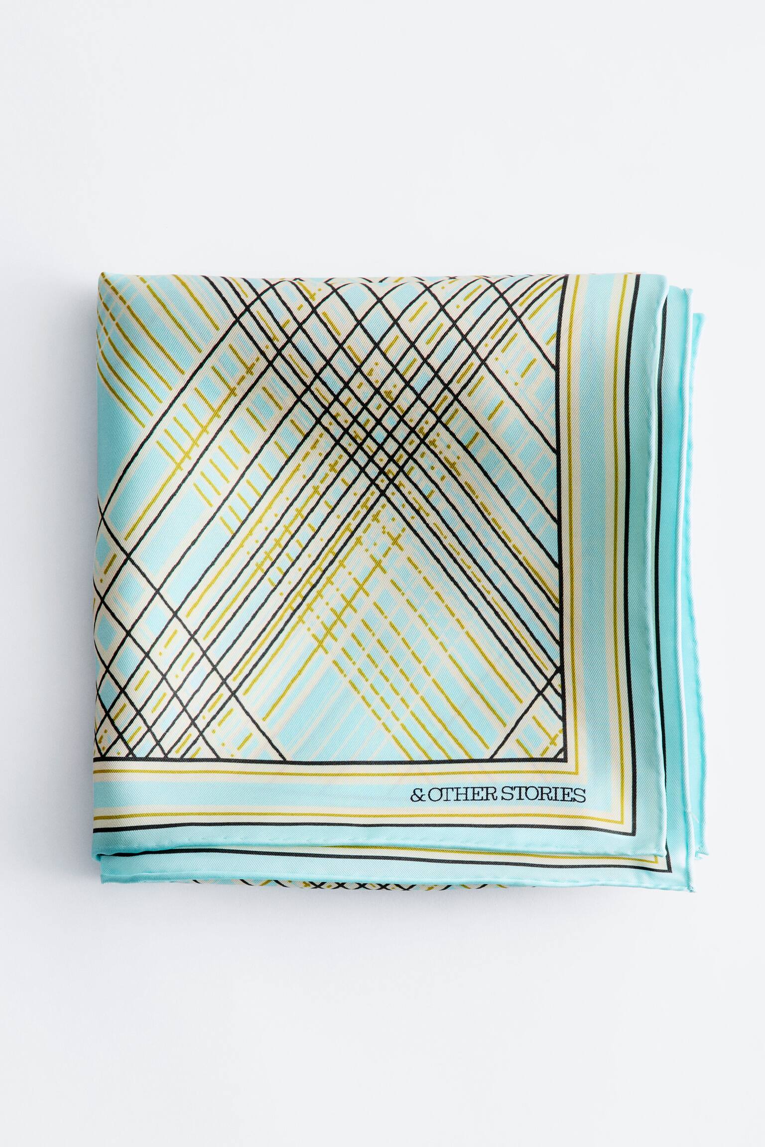 Foulard en soie imprimée - Turquoise clair/Jaune/Abricot