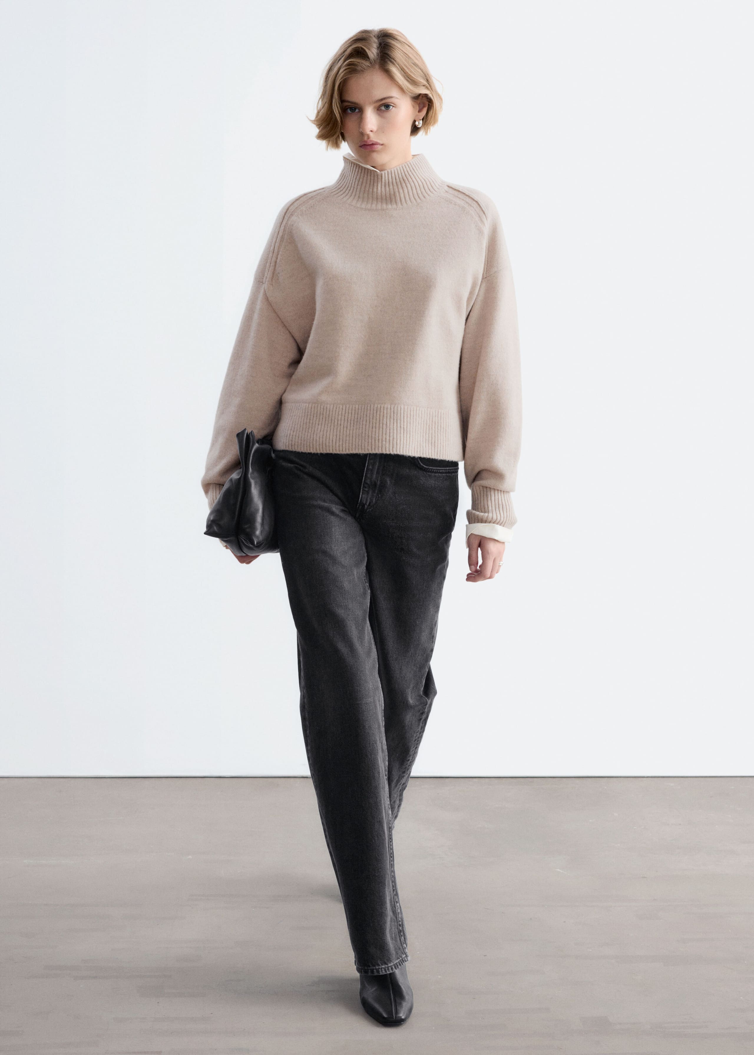 Mock-Neck Wool-Cotton Jumper - Light Mole - Lookbook
