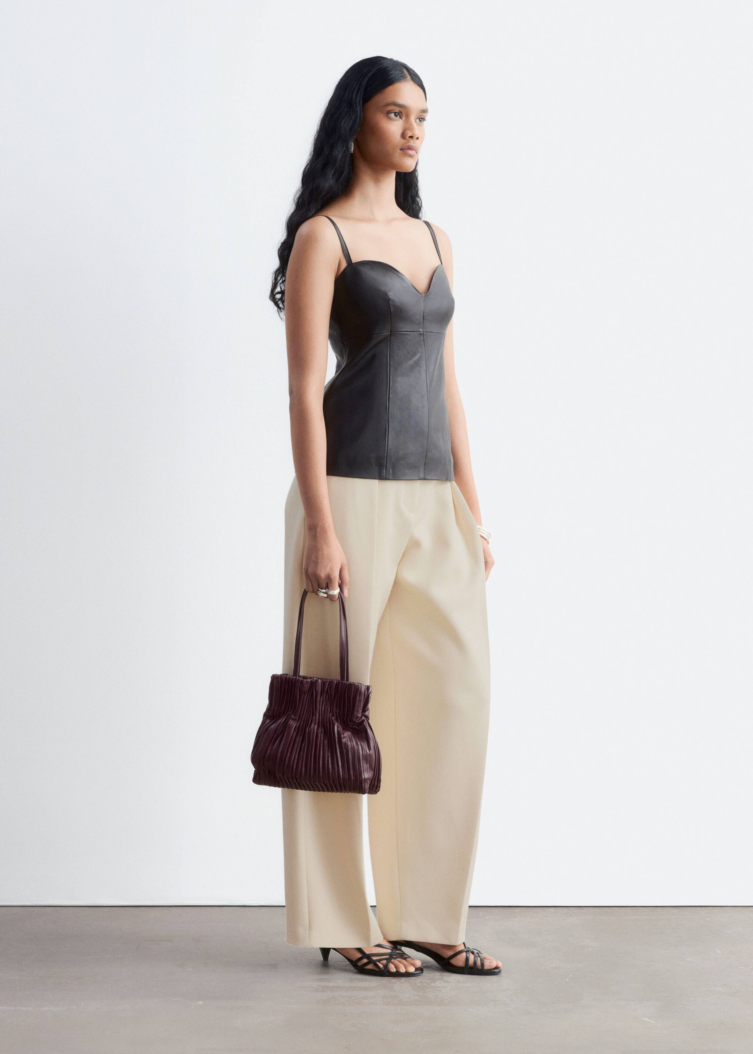Sweetheart Neckline Leather Top - Black - Lookbook