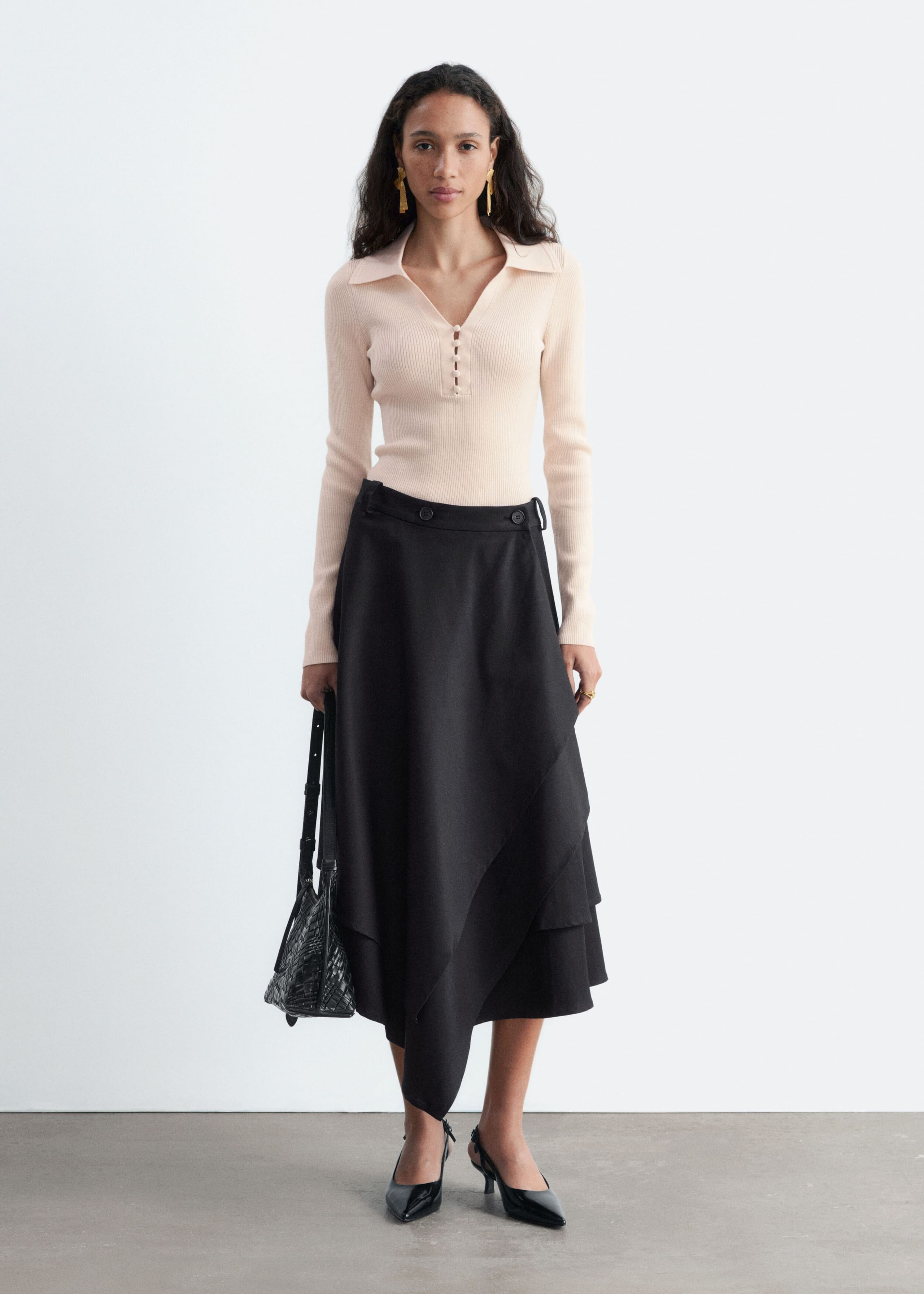 Button-Detail Wool Top - Cream - Lookbook