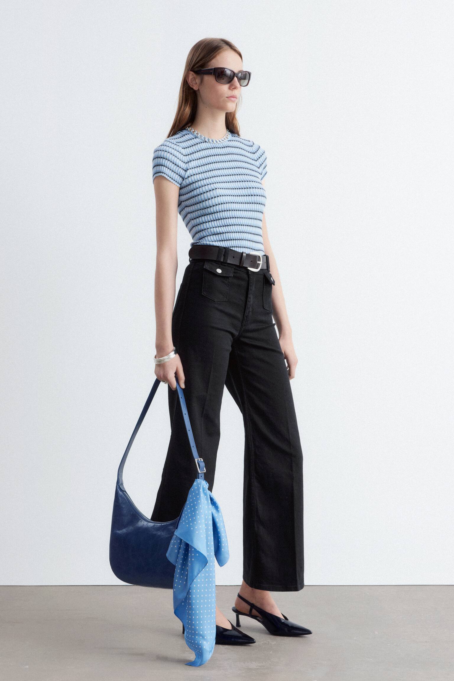 Vaqueros acampanados con pliegues marcados - Negro/Azul medio lavado - 5