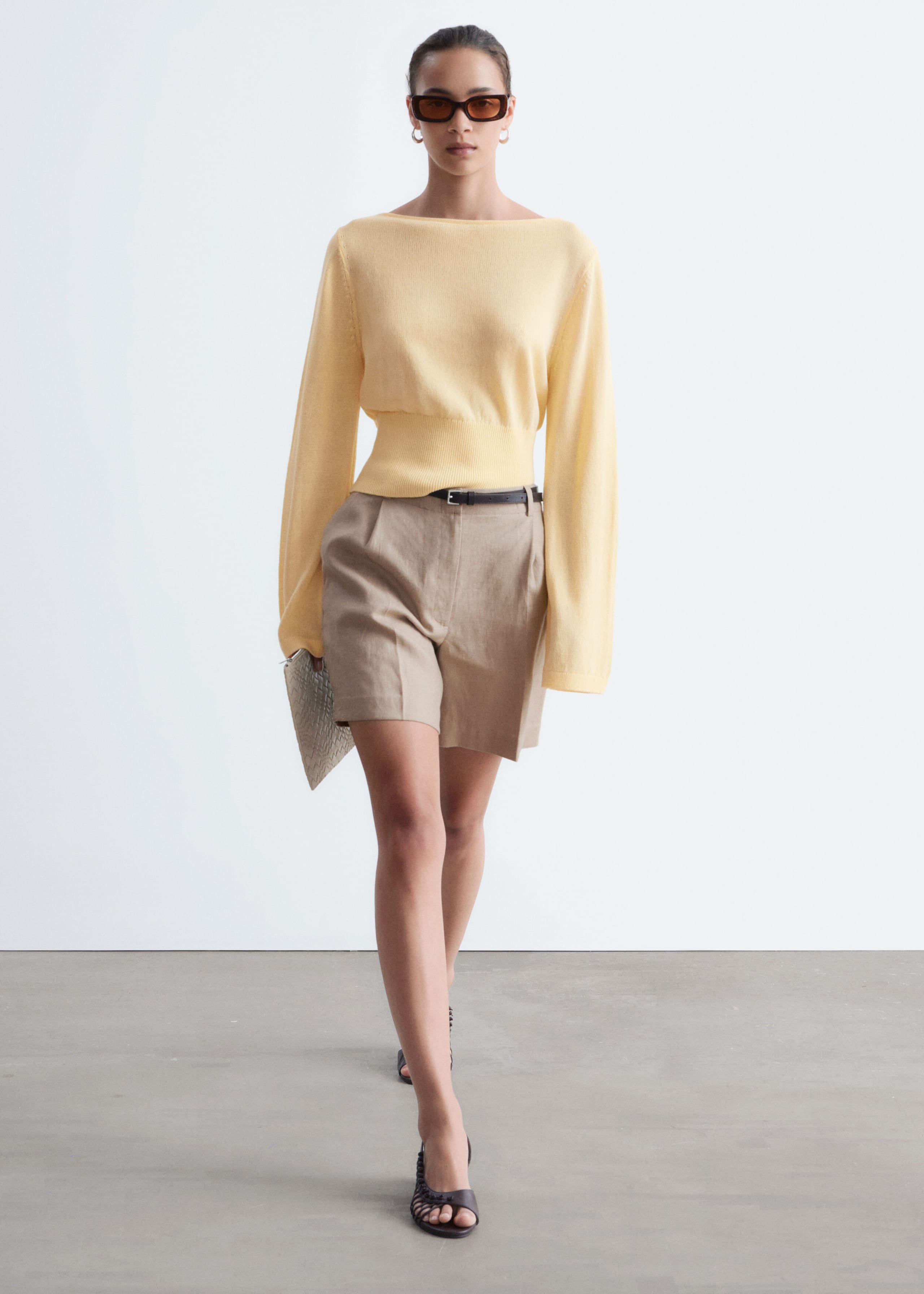 Rolled Edge Boat-Neck Top - Yellow - Lookbook