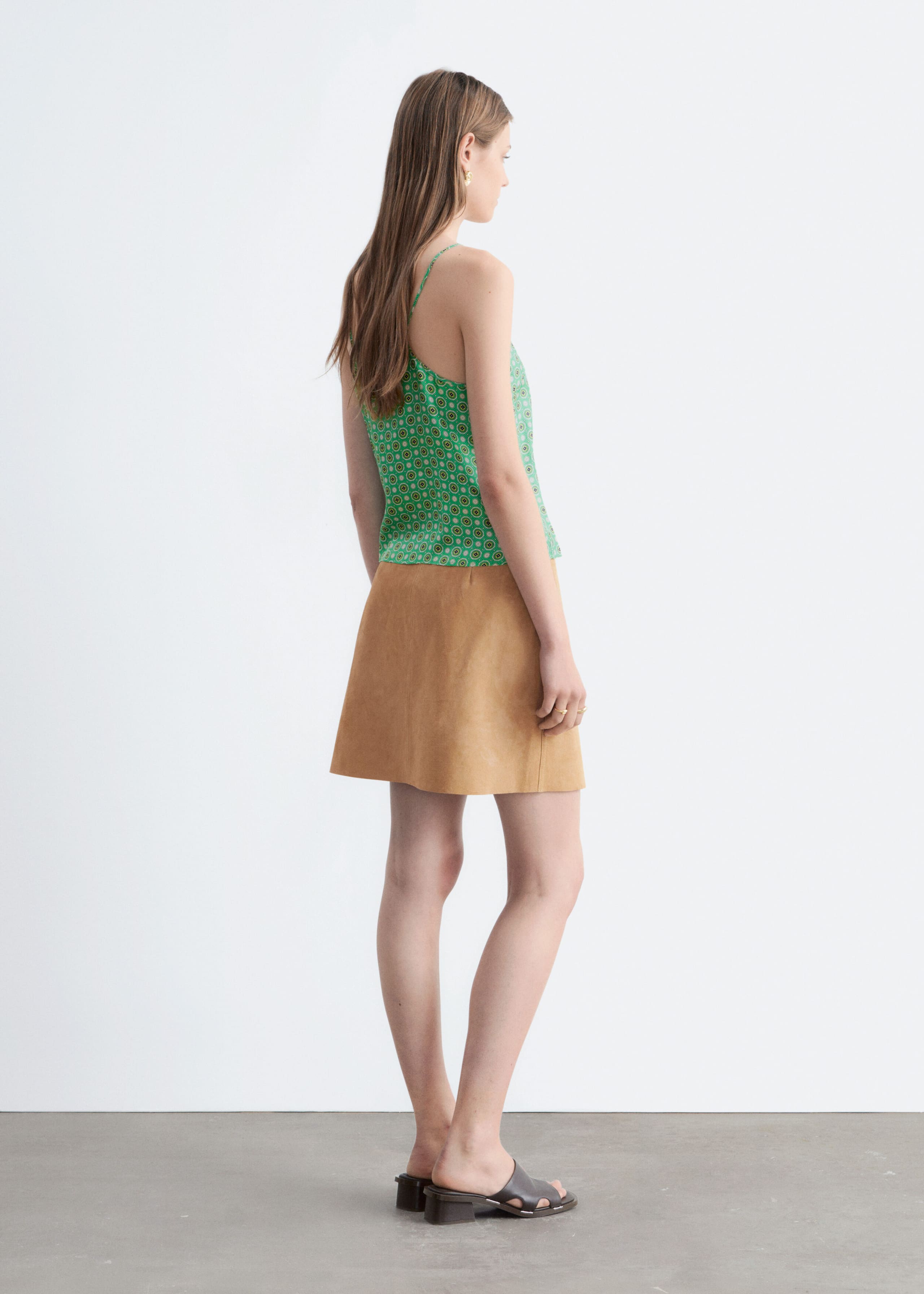 Contrast Binding Silk Top - Green/Print - Lookbook