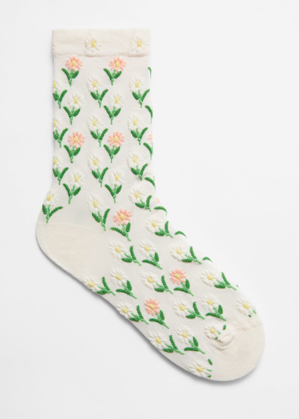 Flower Embroidered Socks - White - Still Life