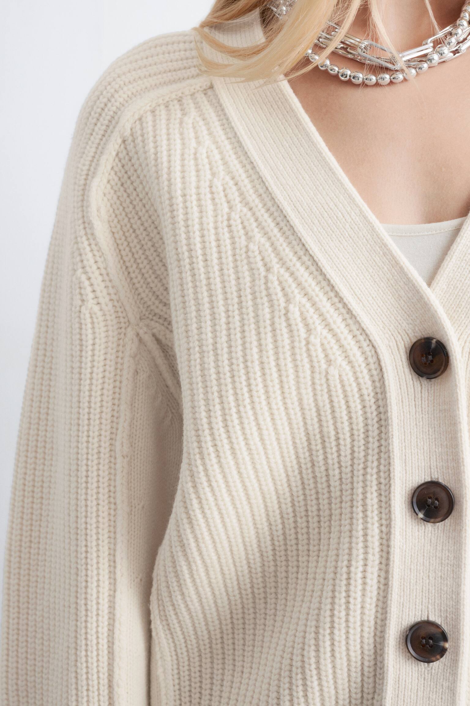 Cardigan en laine mérinos - Couleur crème/Noir - 6