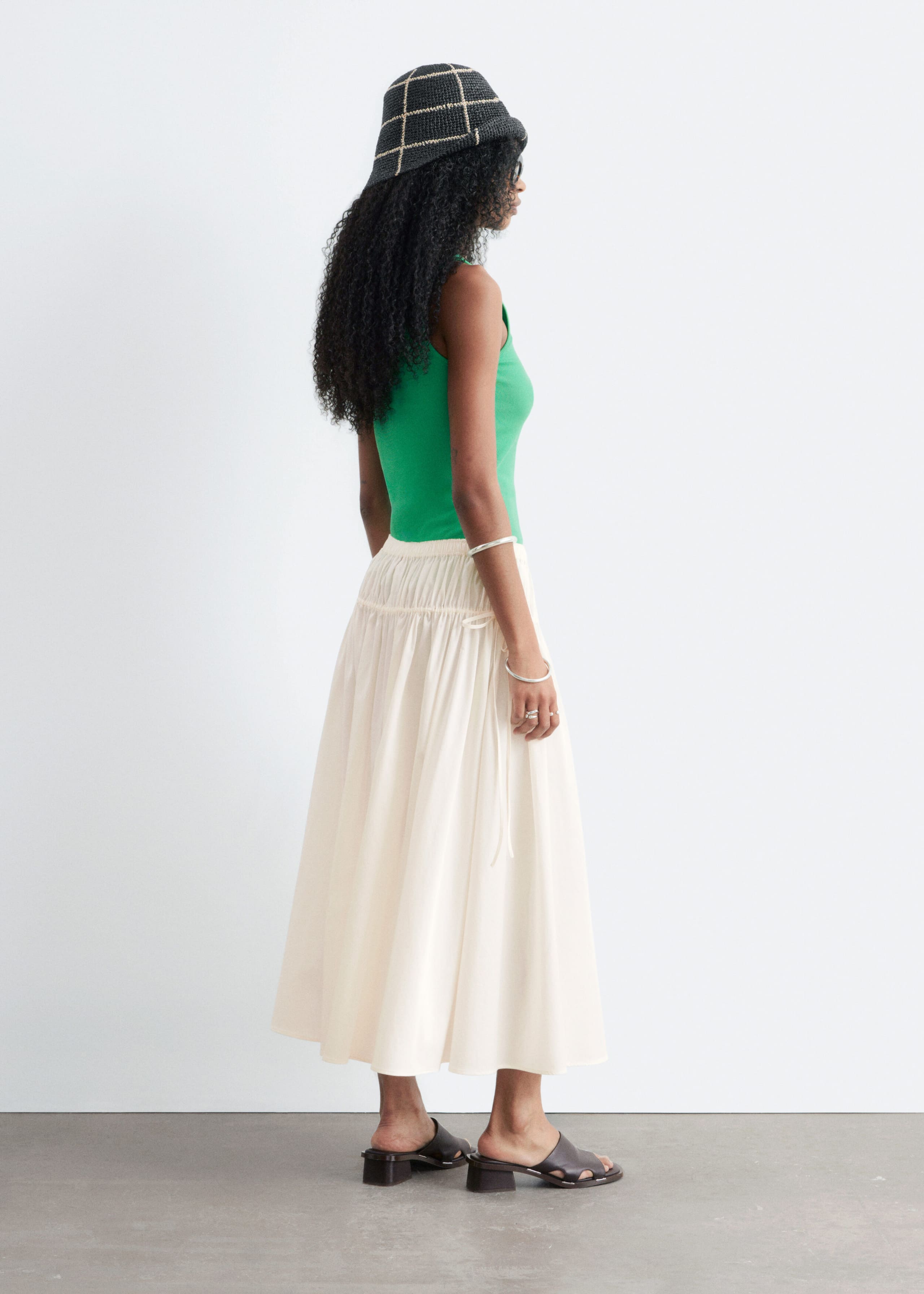Drawstring Midi Skirt - White - Lookbook