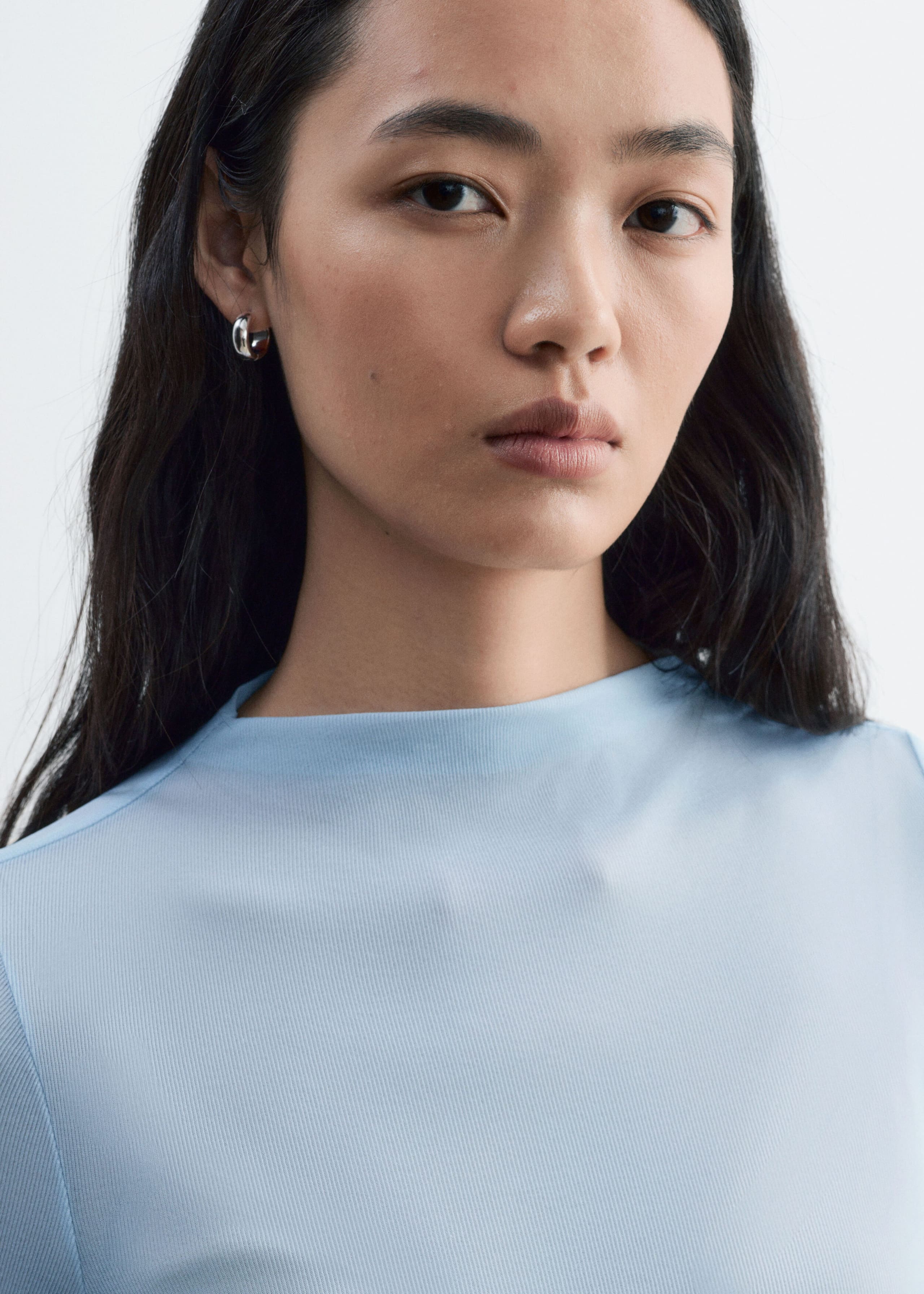 Ribbed Silk Top Light Blue