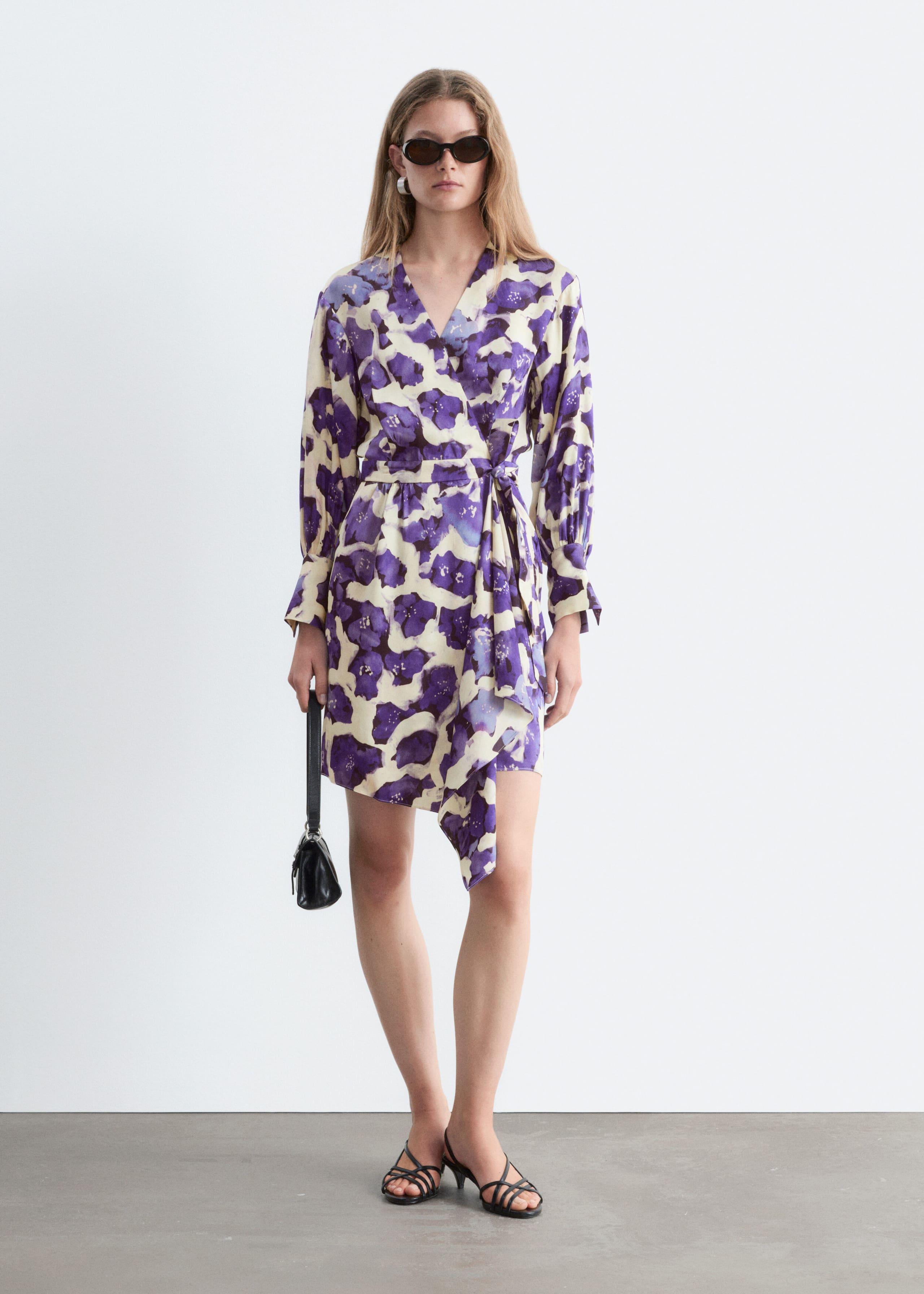 Printed Midi Dress - Off White/Purple - Lookbook