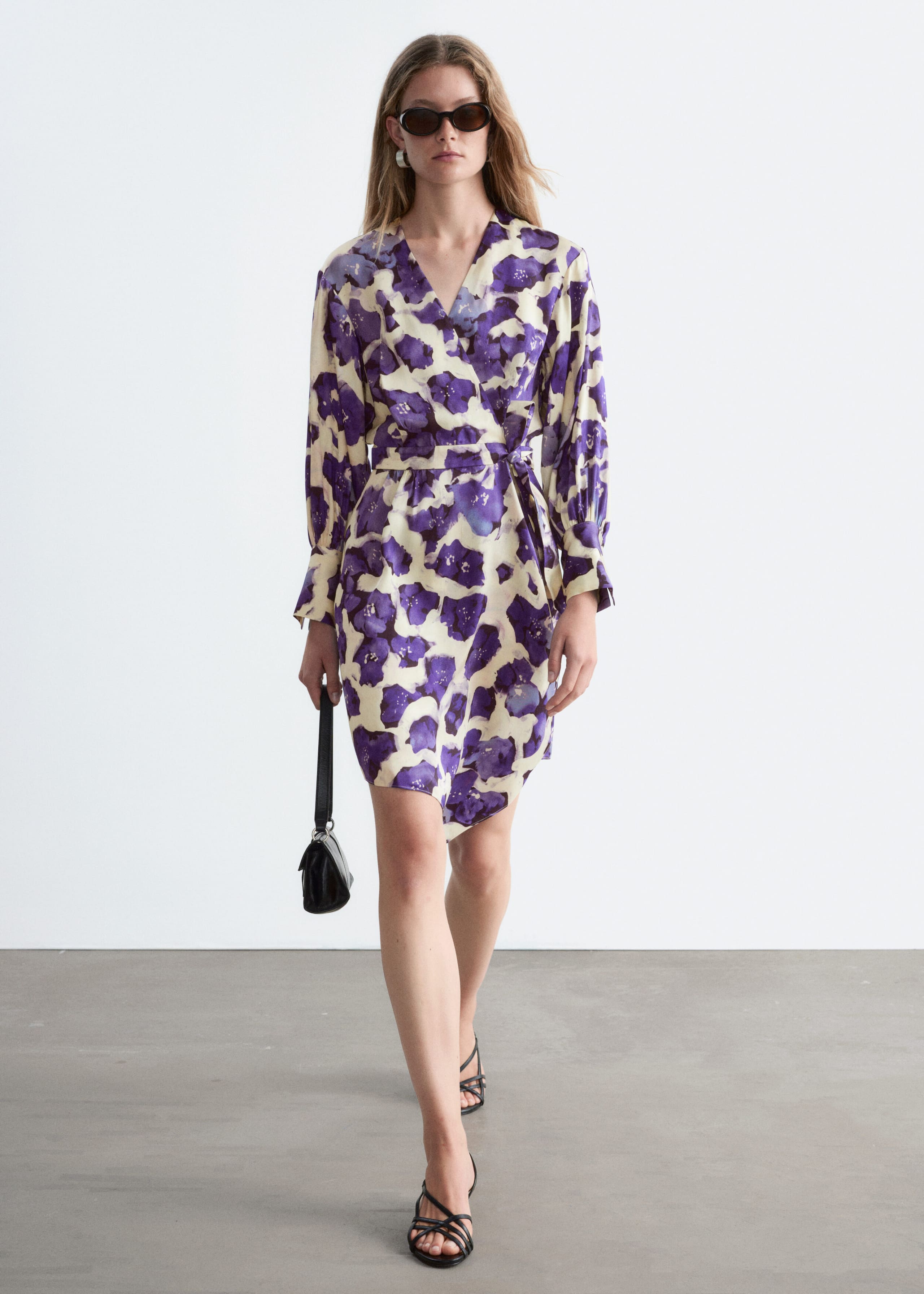 Printed Midi Dress - Off White/Purple - Lookbook