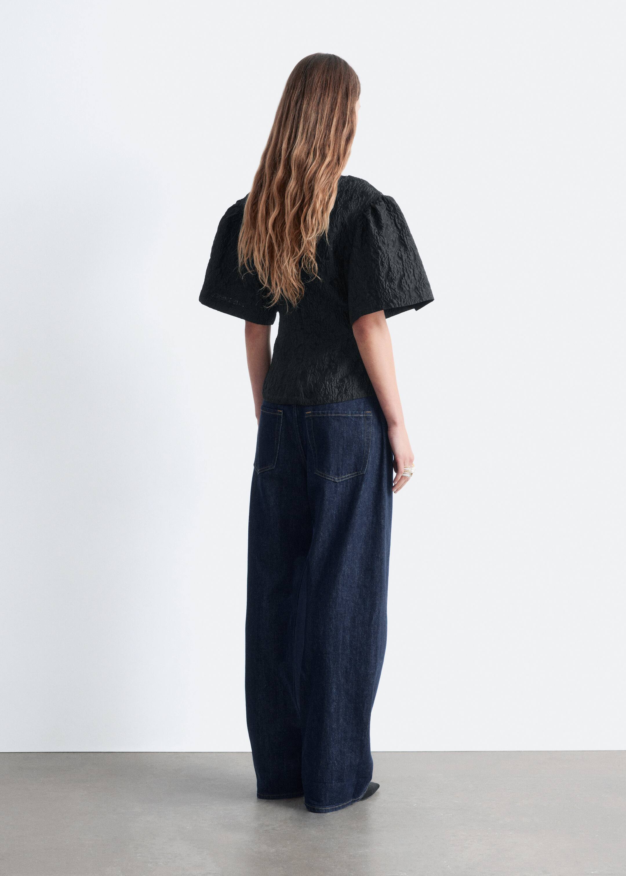 View larger image: Jacquard Puff-Sleeve Top - Black | H&M GB 5