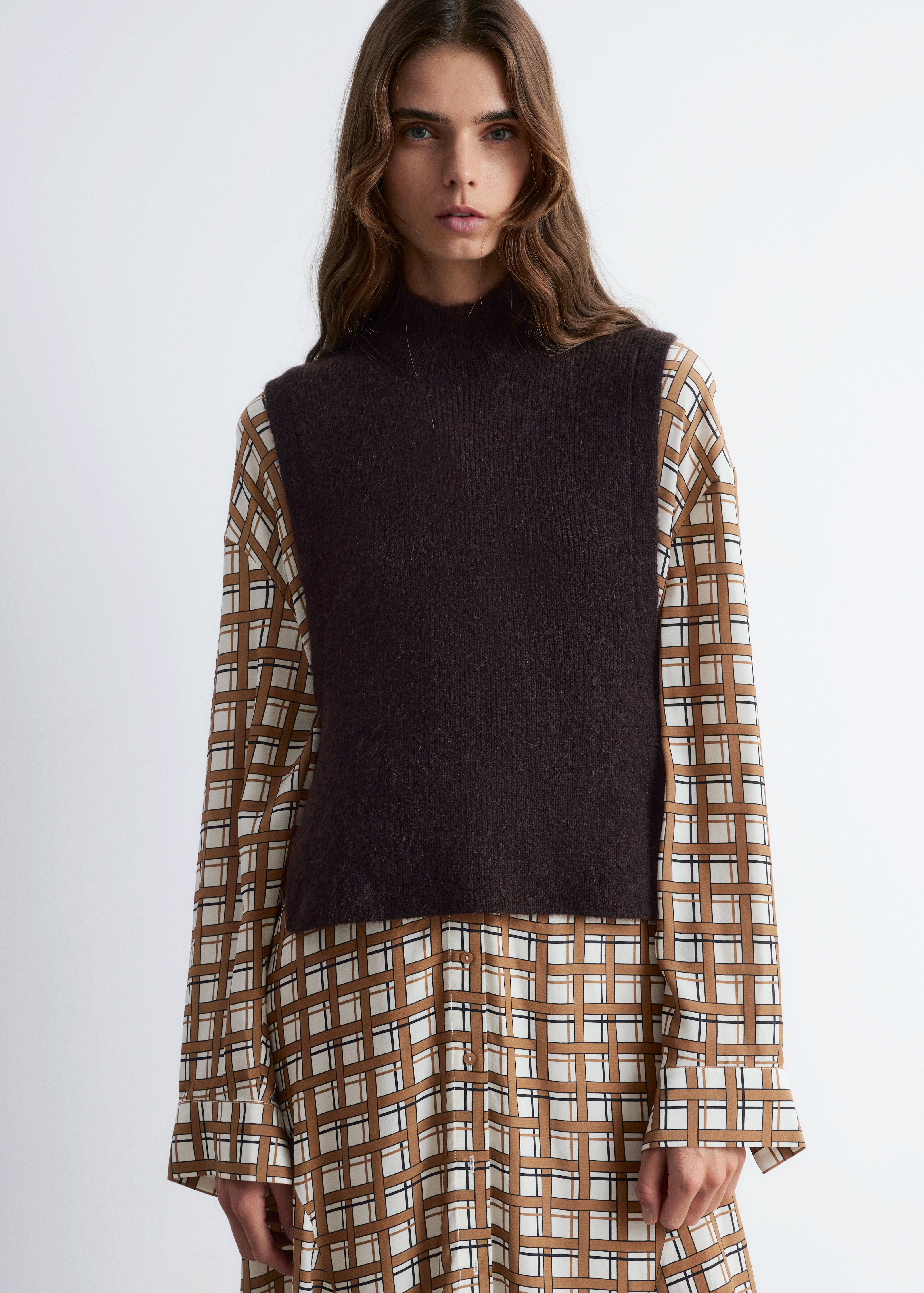 Pullunder aus Wolle mit Kragen - Dunkelbraun/Graubraun/Grau
