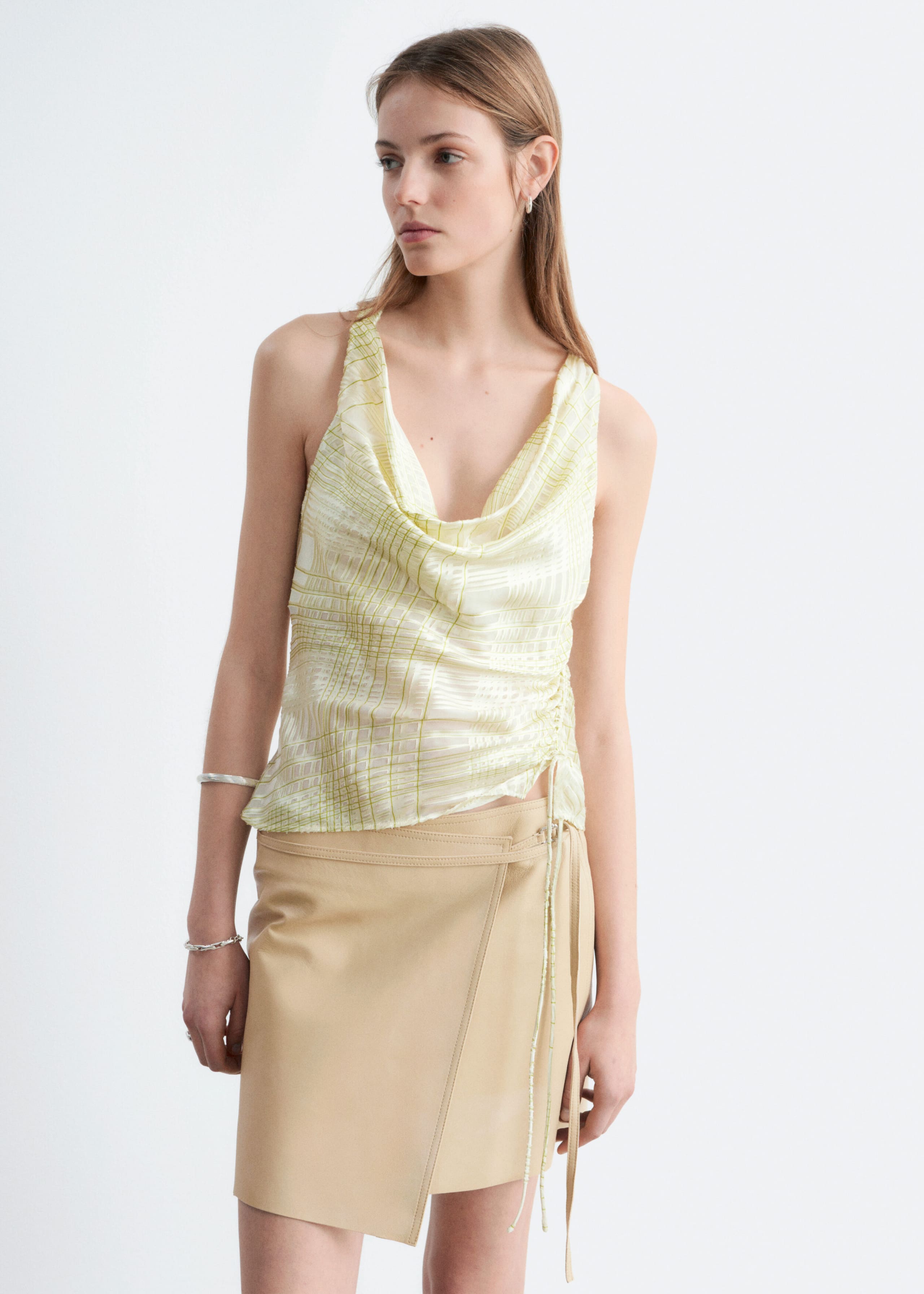 Image of Leather Wrap Mini Skirt