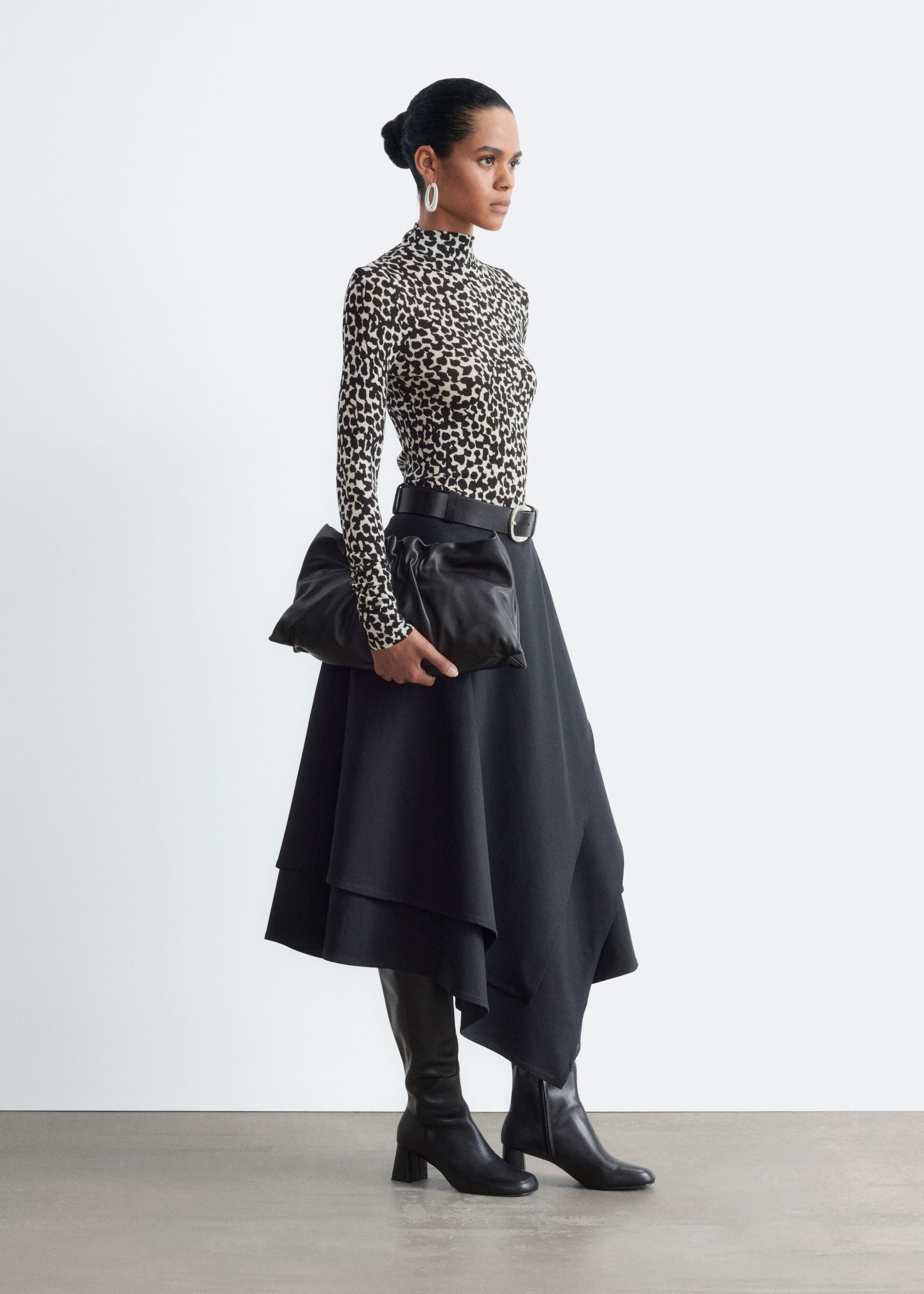 Wool Mock-Neck Top - White/Black - Lookbook