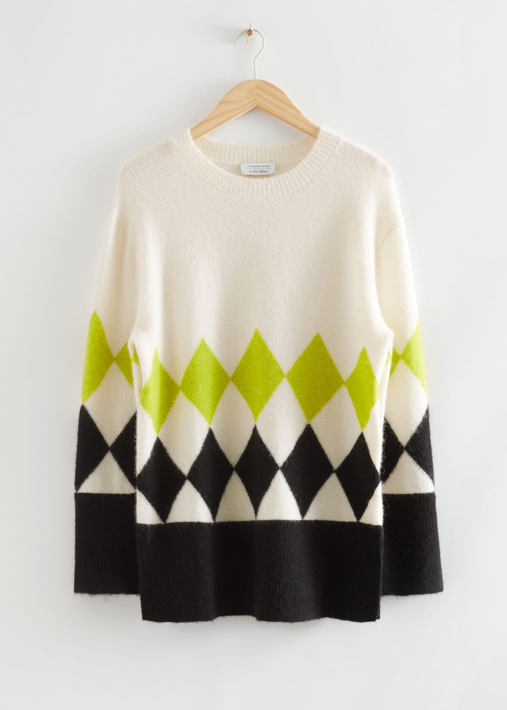 Pull en maille à motif géométrique - Vert lime et blanc - Still Life