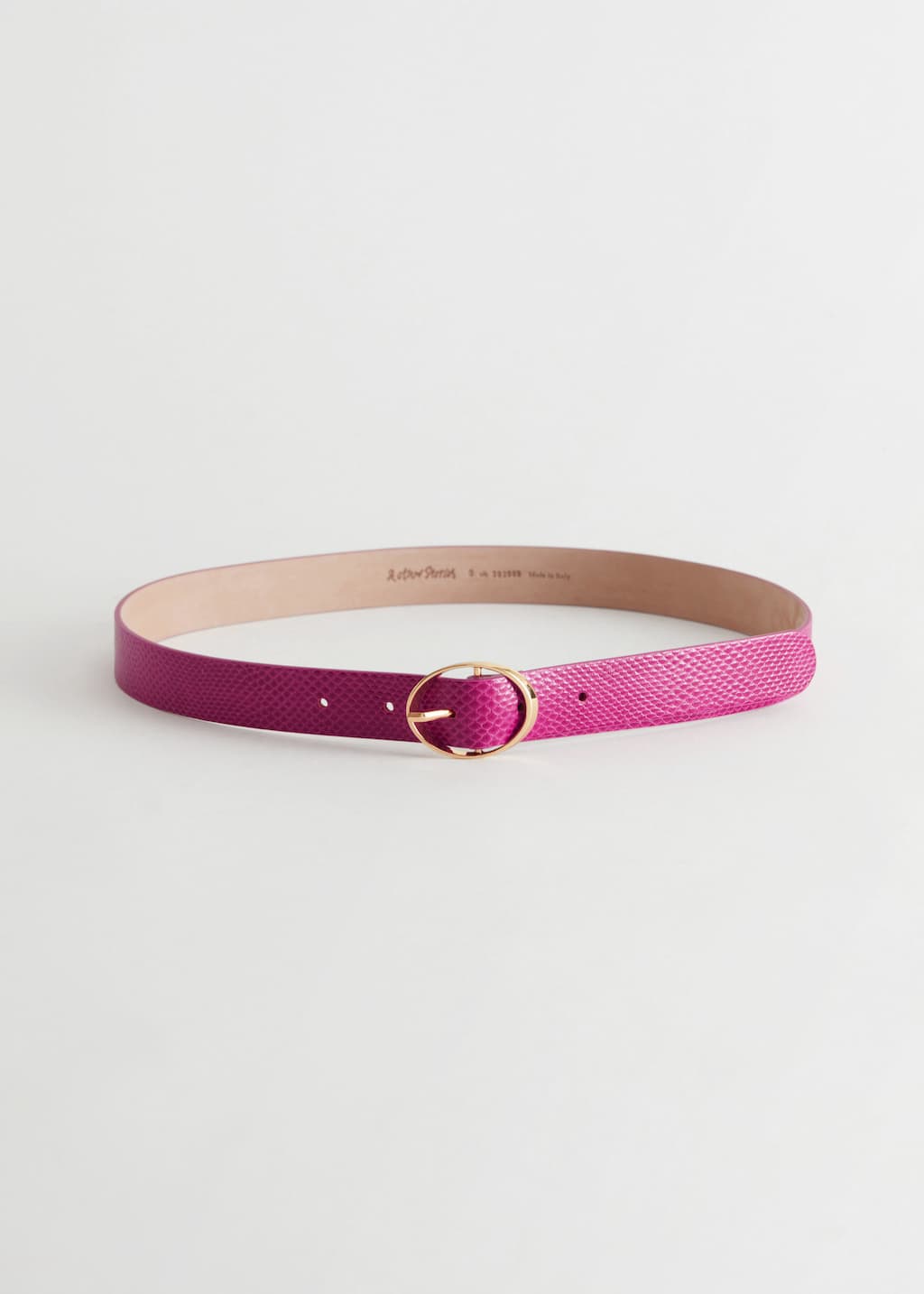Snake Embossed Leather Belt - Black - Still Life