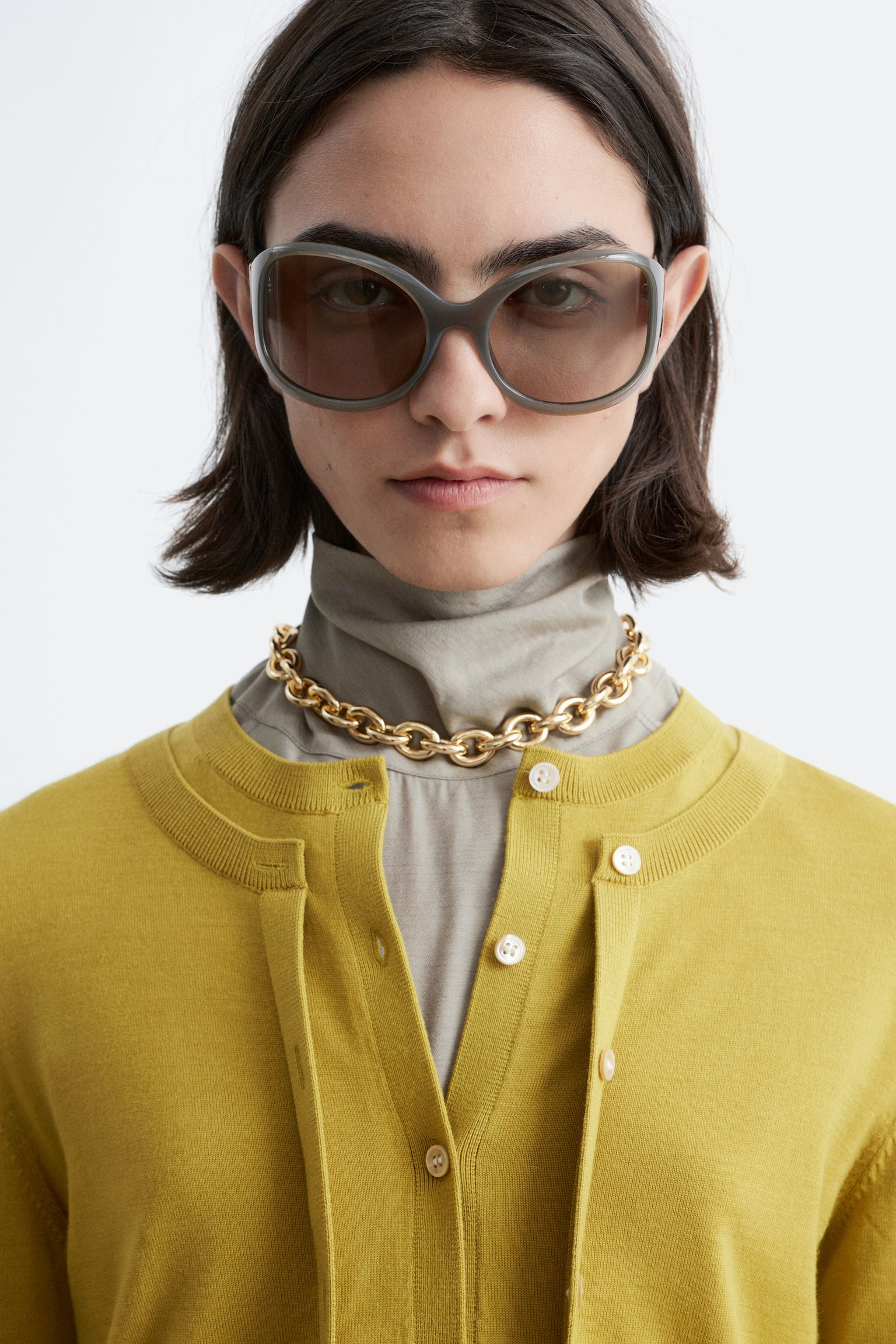 Dubbellaags vest van merinowol - Mosterdgeel/Zwart - 6