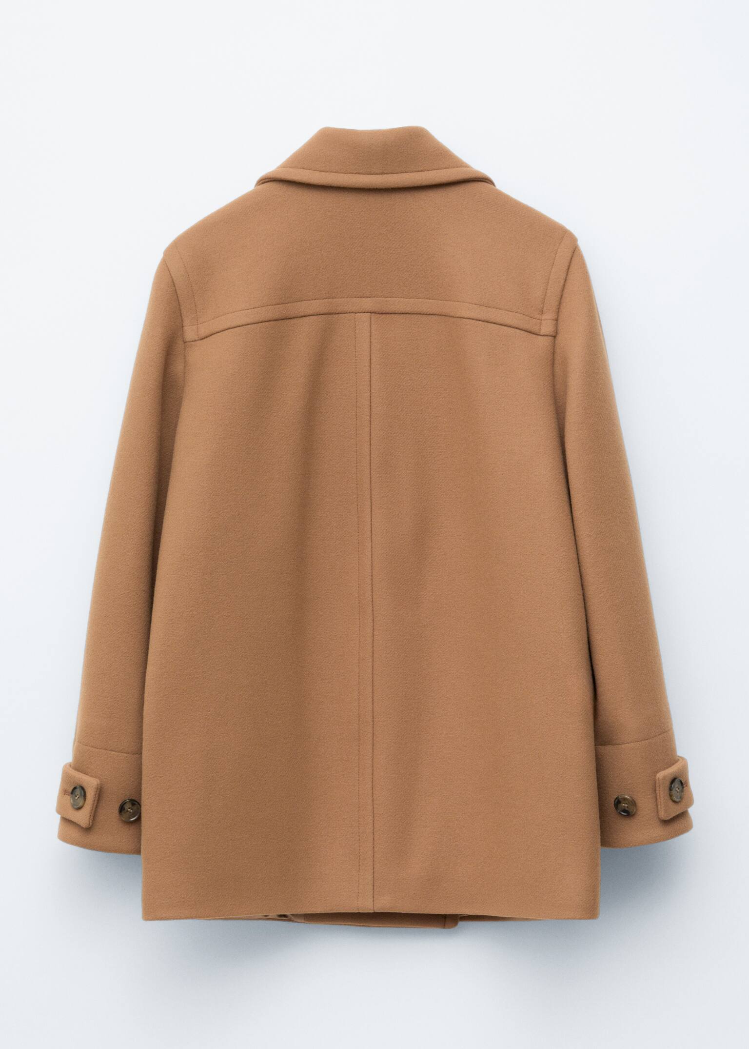 Tailored Wool Pea Coat - Dark Beige/Navy - 7