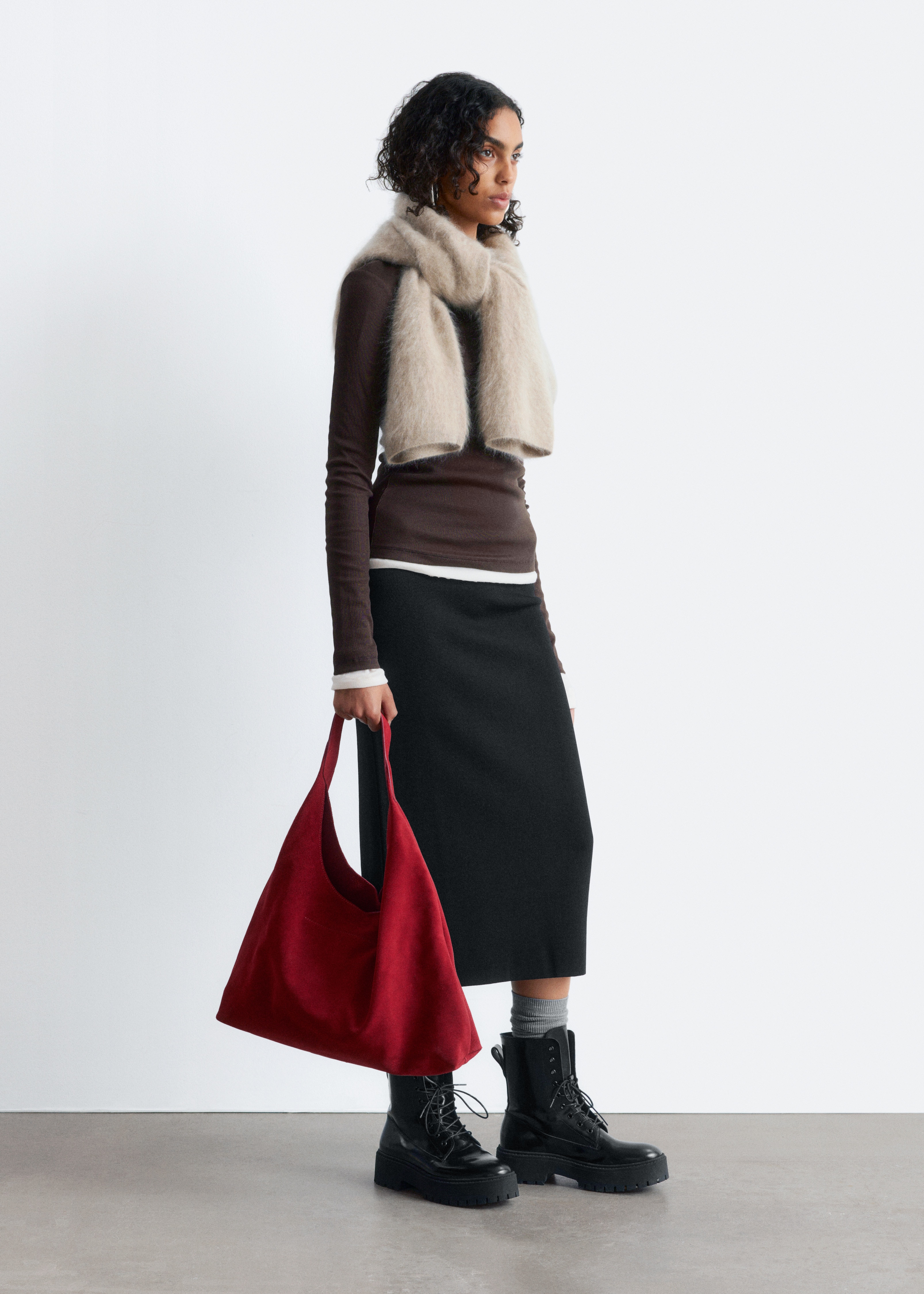 Jupe midi crayon en maille - Noir