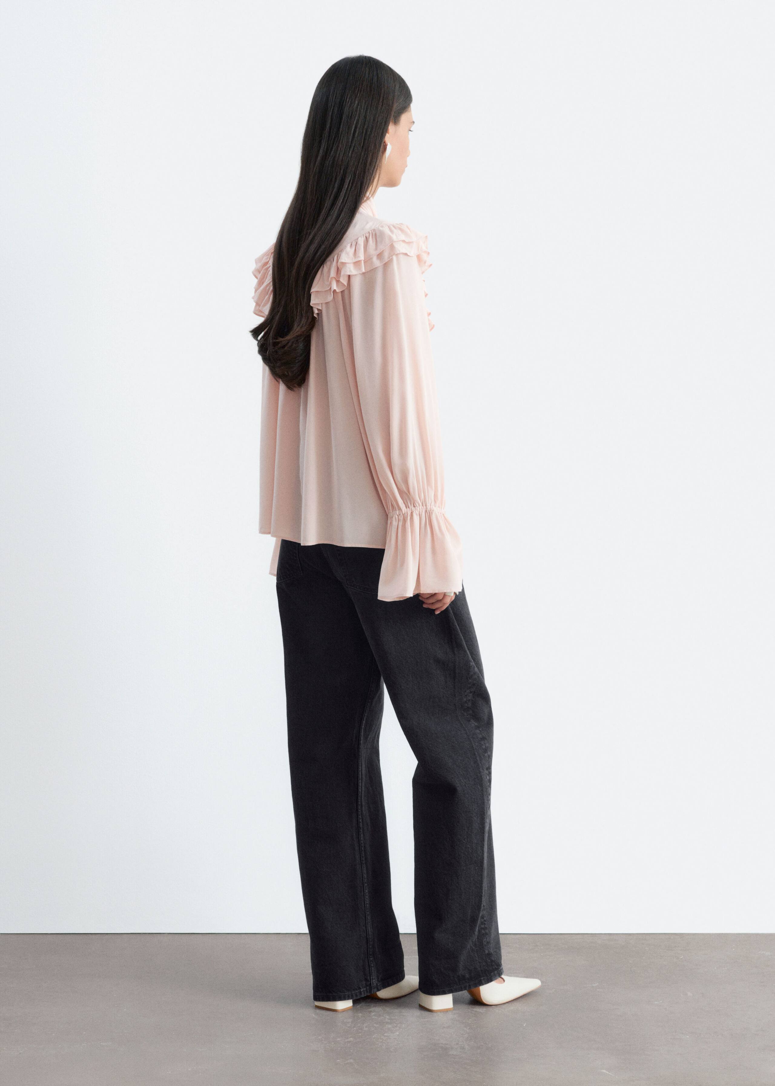 Frill-Detail Scarf Blouse - Beige - Lookbook