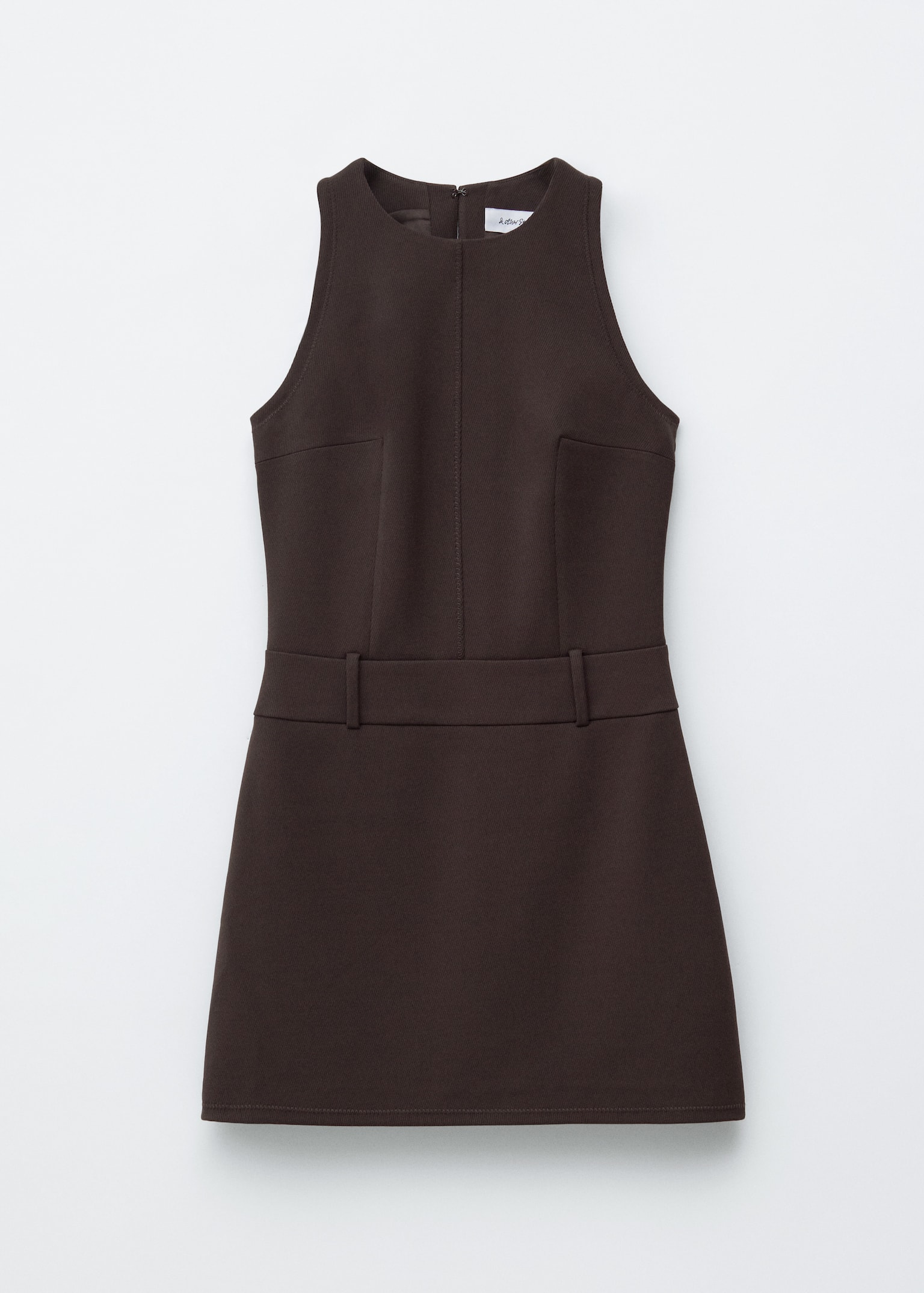 Sleeveless A-Line Mini Dress - Dark Brown - 2