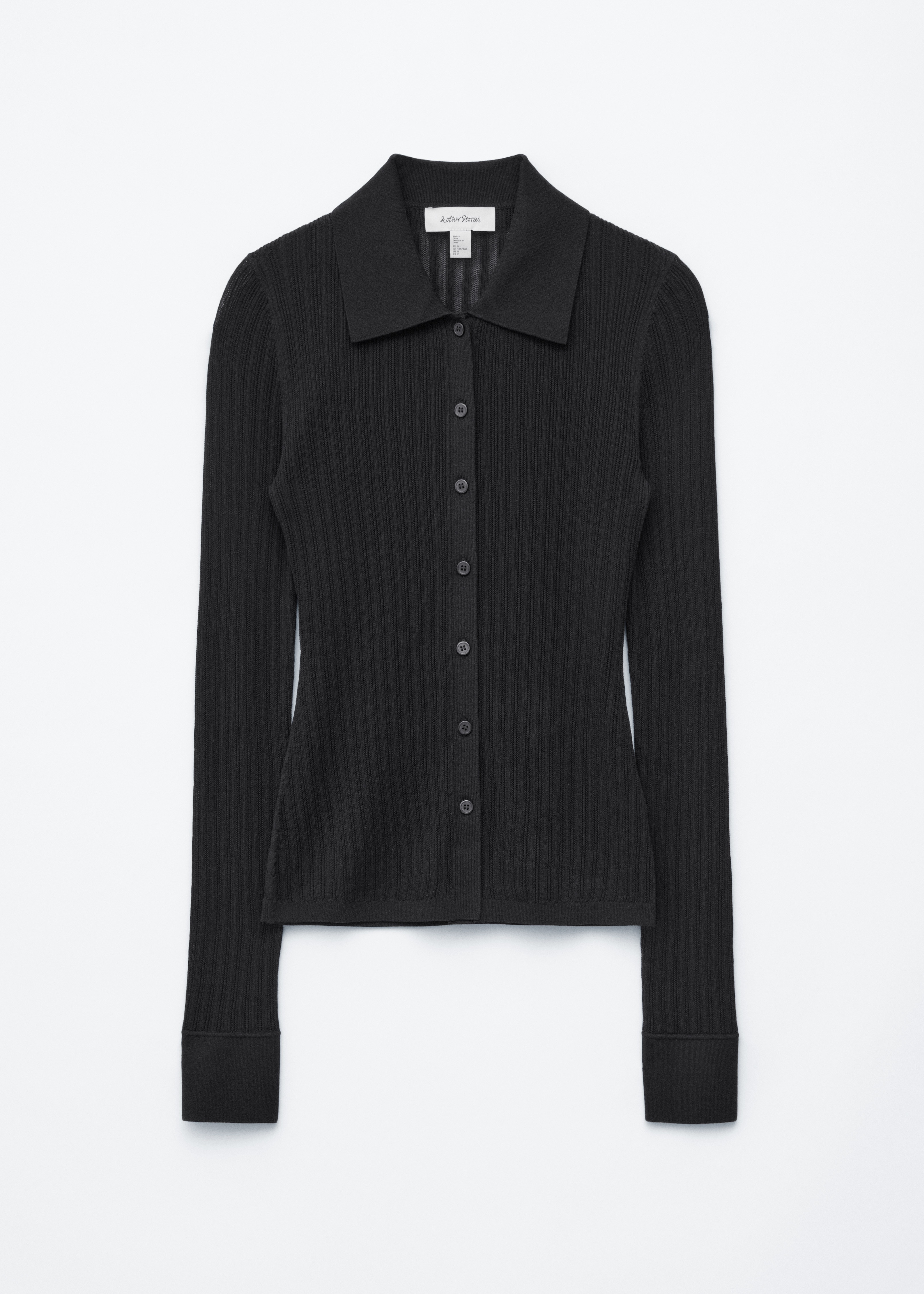 Koszulka polo z dzianiny pointelle w prążki - Czarny/Biały