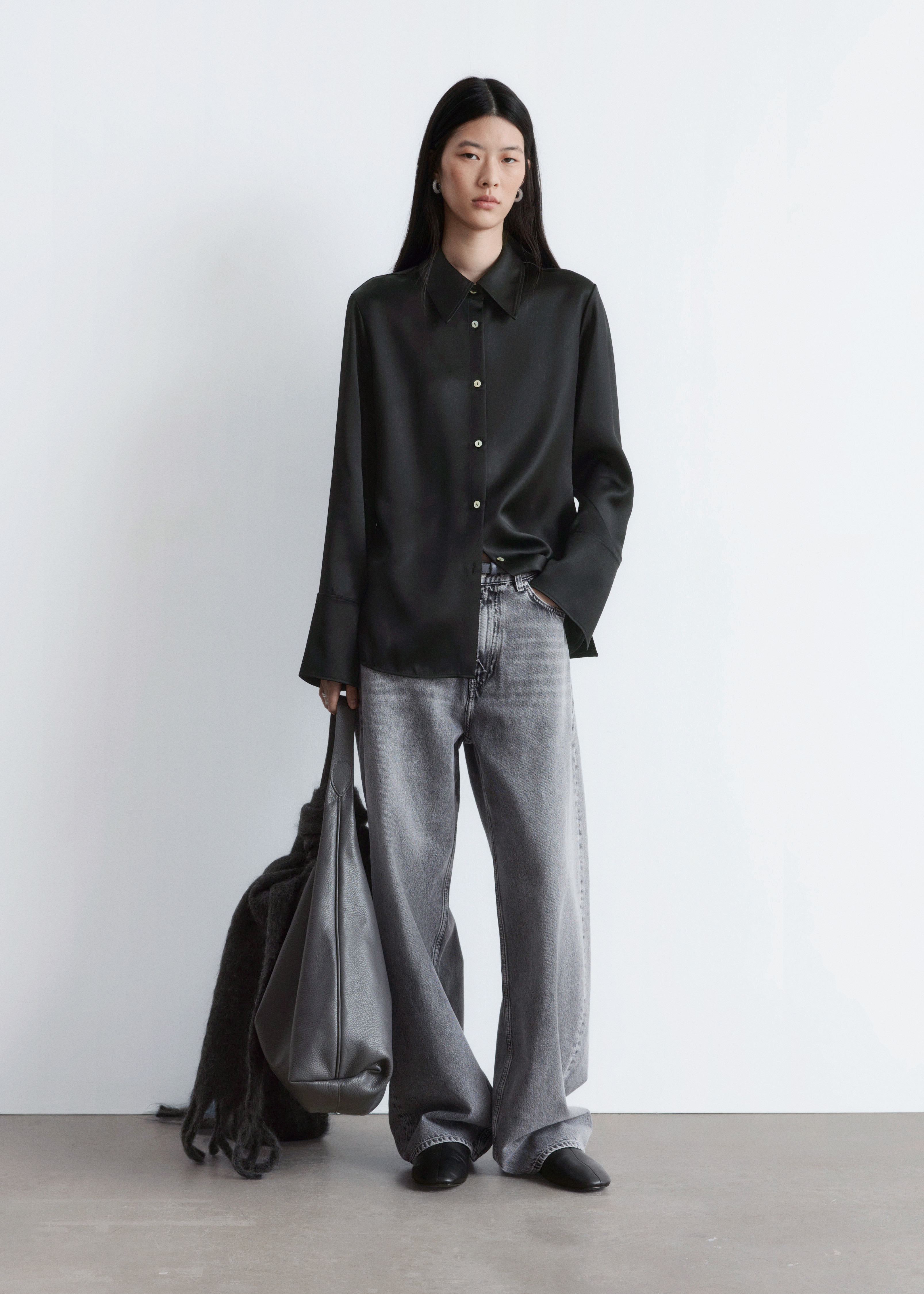 Camicia in raso - Nero/Grigio