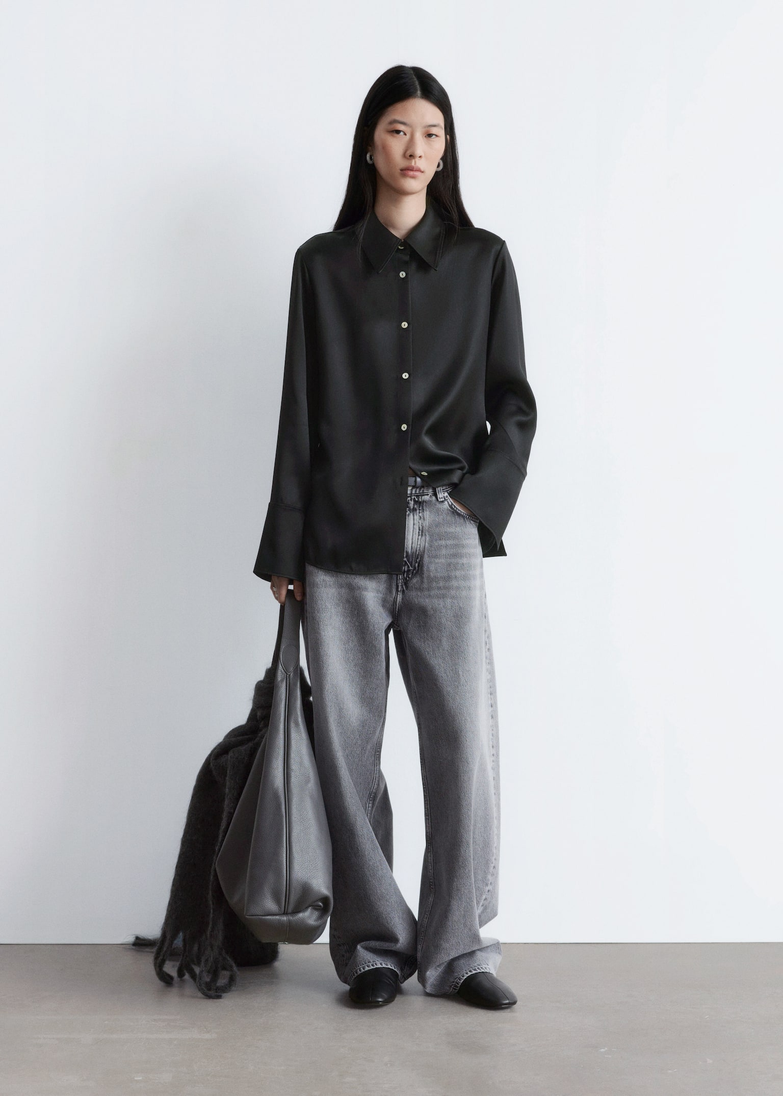 Satin Shirt - Black/Grey - 1