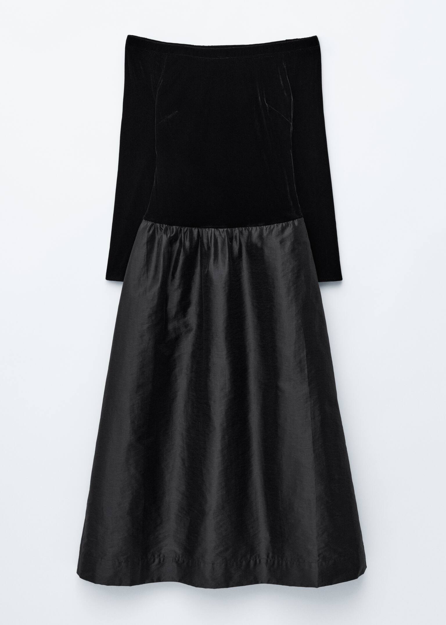 Off-Shoulder Velvet Midi Dress - שחור - 1