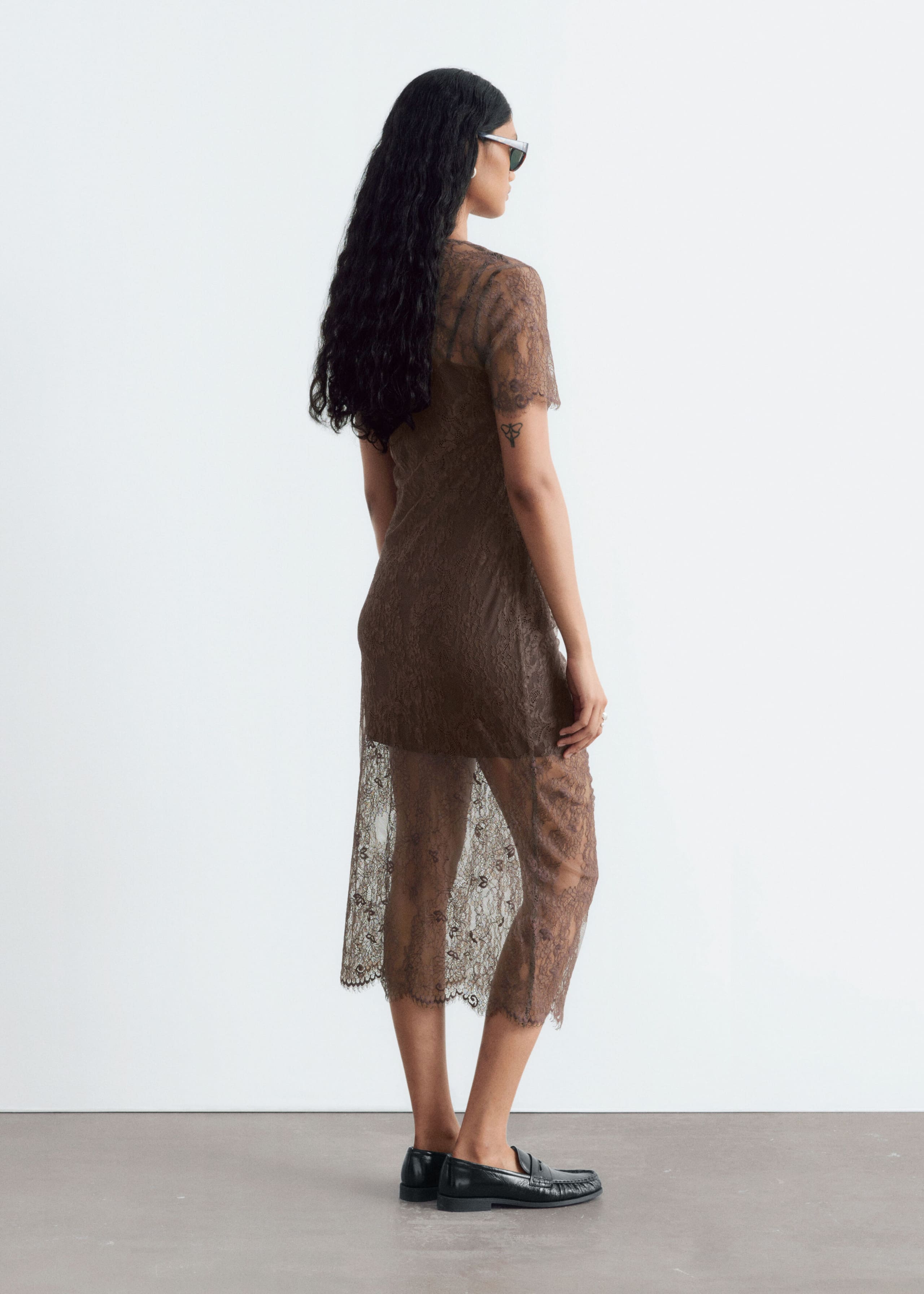 Scalloped Lace Dress - Dark Brown - Lookbook