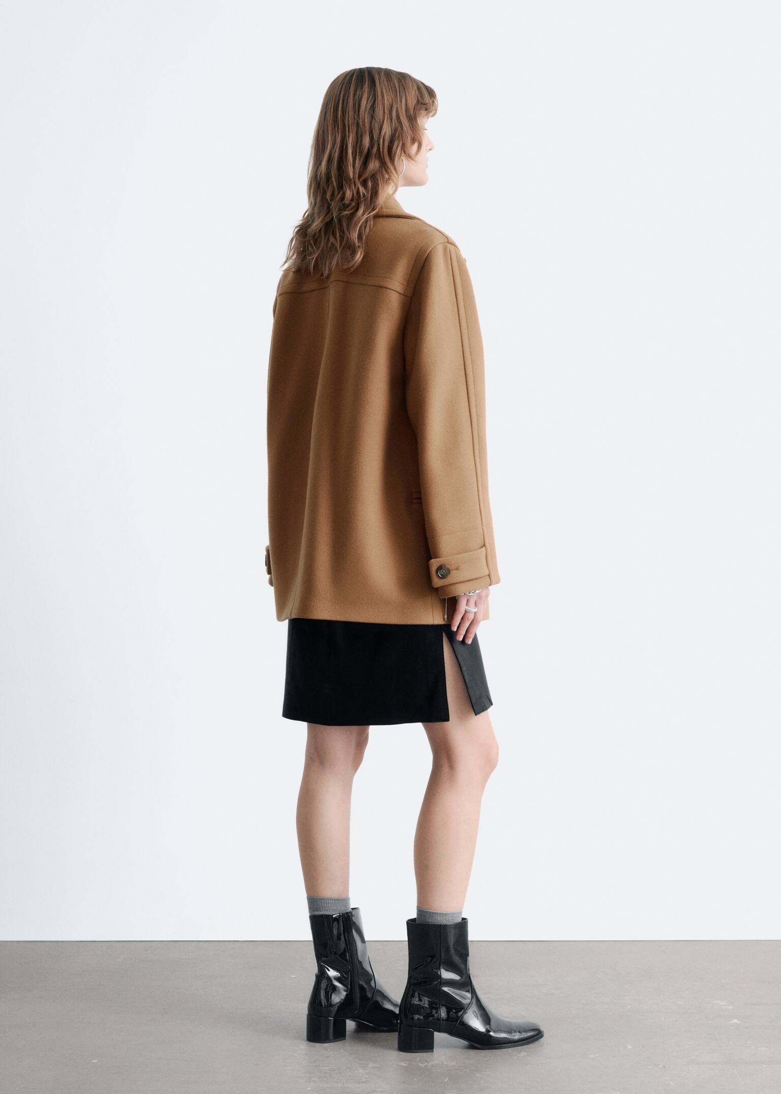 Tailored Wool Pea Coat - Dark Beige/Navy - 5