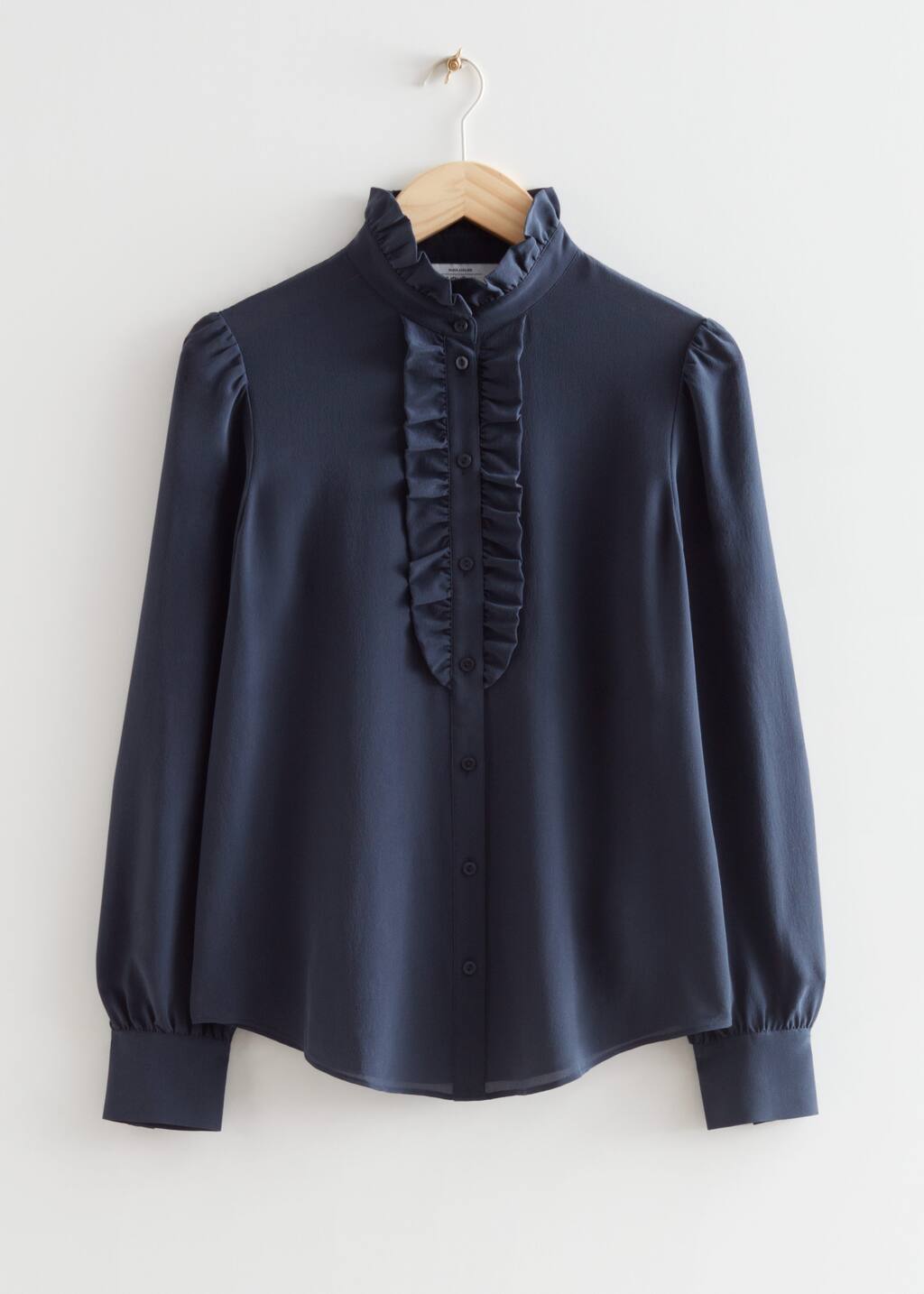 Frilled Silk Blouse - Navy - Still Life