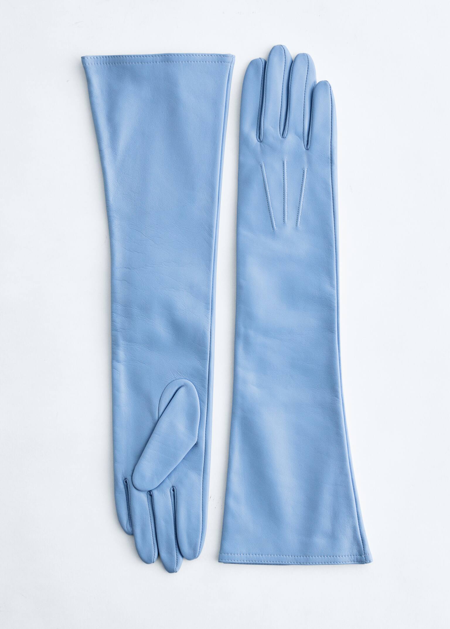 Long Leather Gloves - Light Blue/Greige/Burgundy