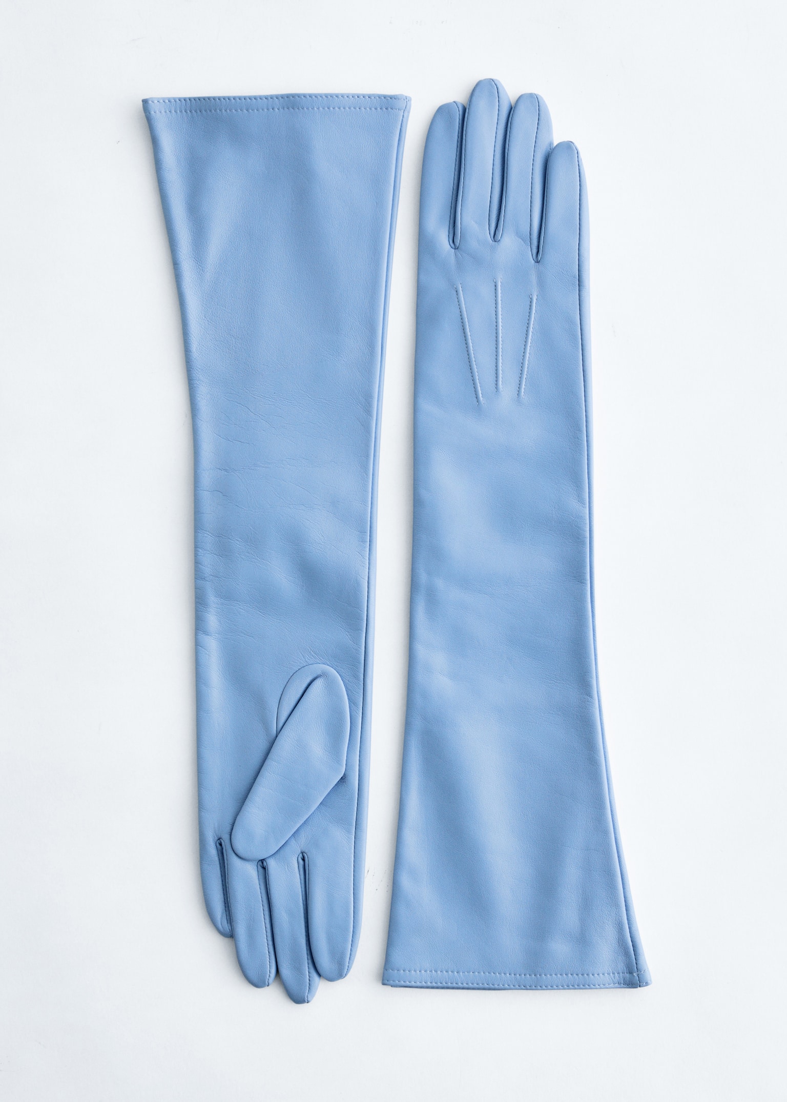 Guantes largos de piel - Azul claro/Beige grisáceo/Burdeos
