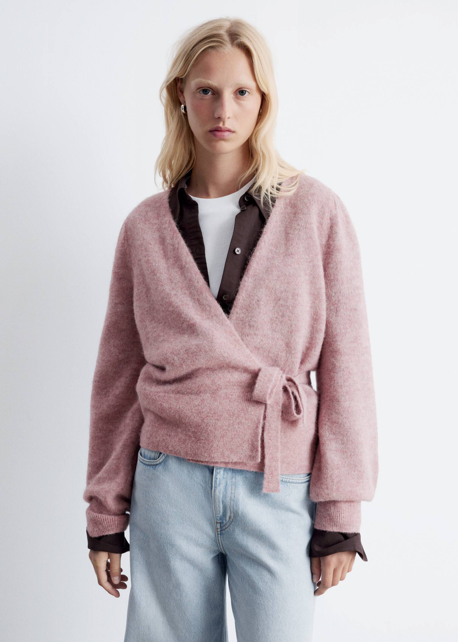 Cardigan petrecut din amestec de mohair - Roz prăfuit/Albastru Deschis/Maro închis/Negru/Bej/Albastru Petrol/Crem/Prună - 5