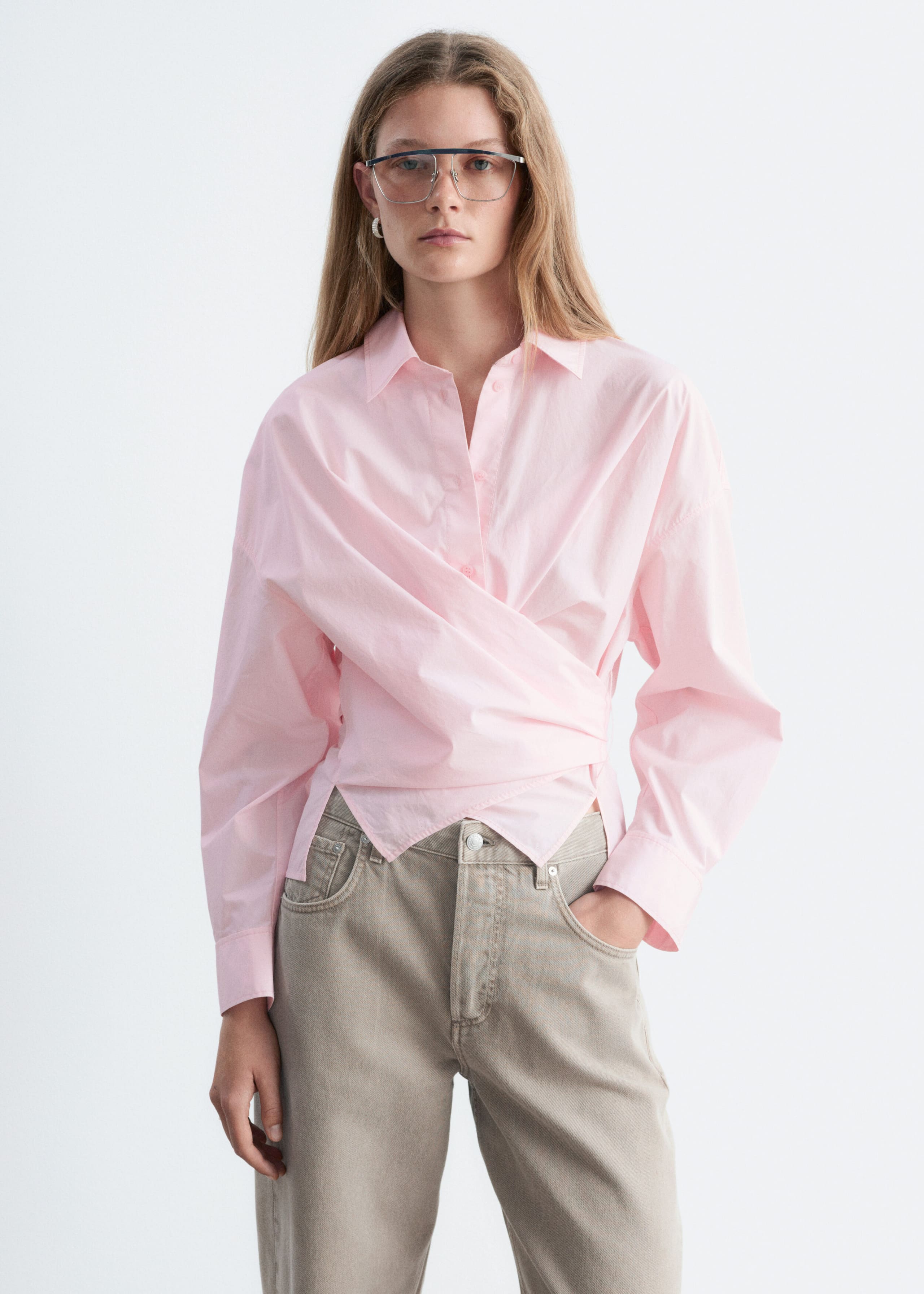 Tie-Waist Cotton Shirt - Light Pink - Lookbook