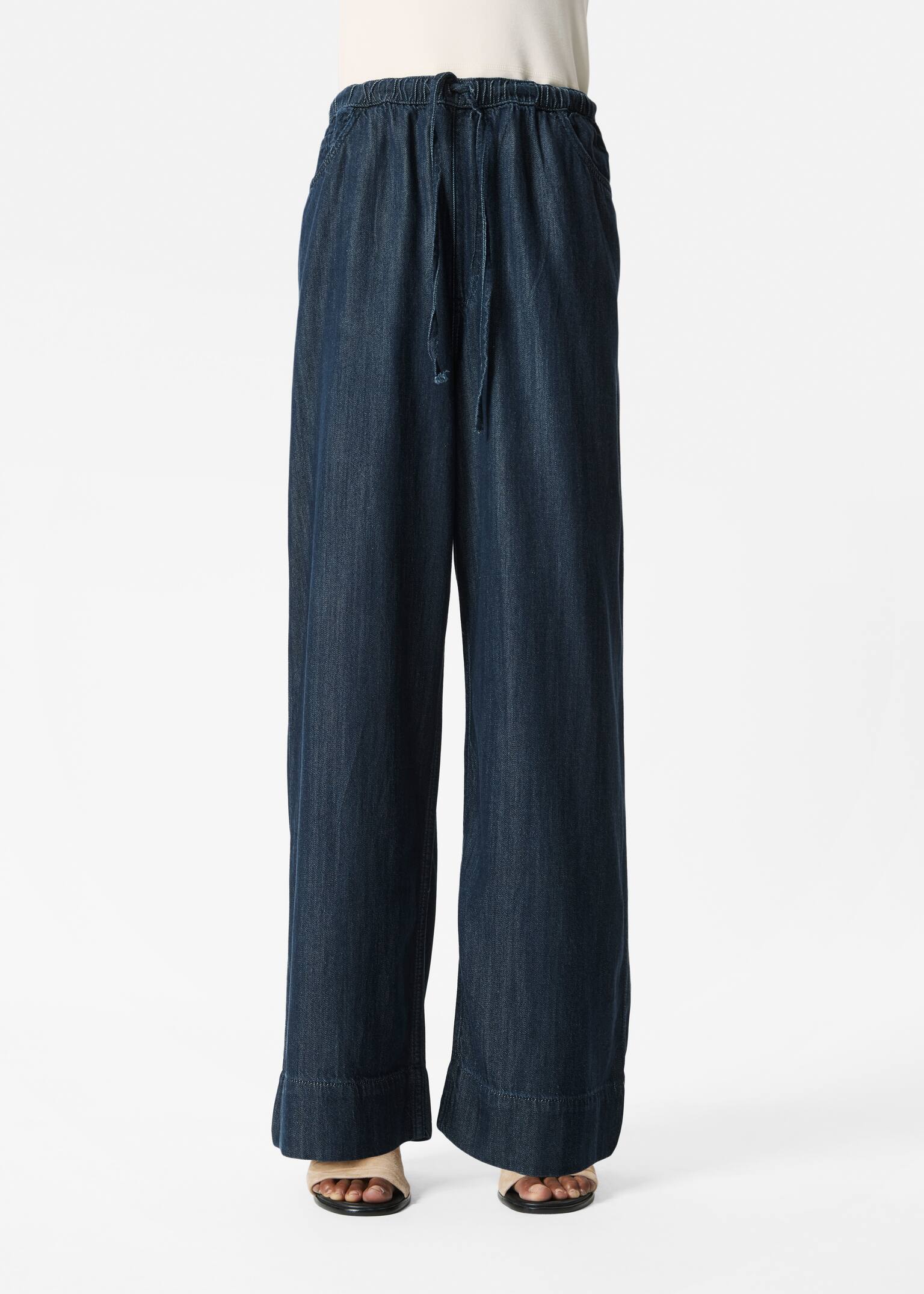 Bő szárú húzózsinóros farmer - Sötétkék - 6