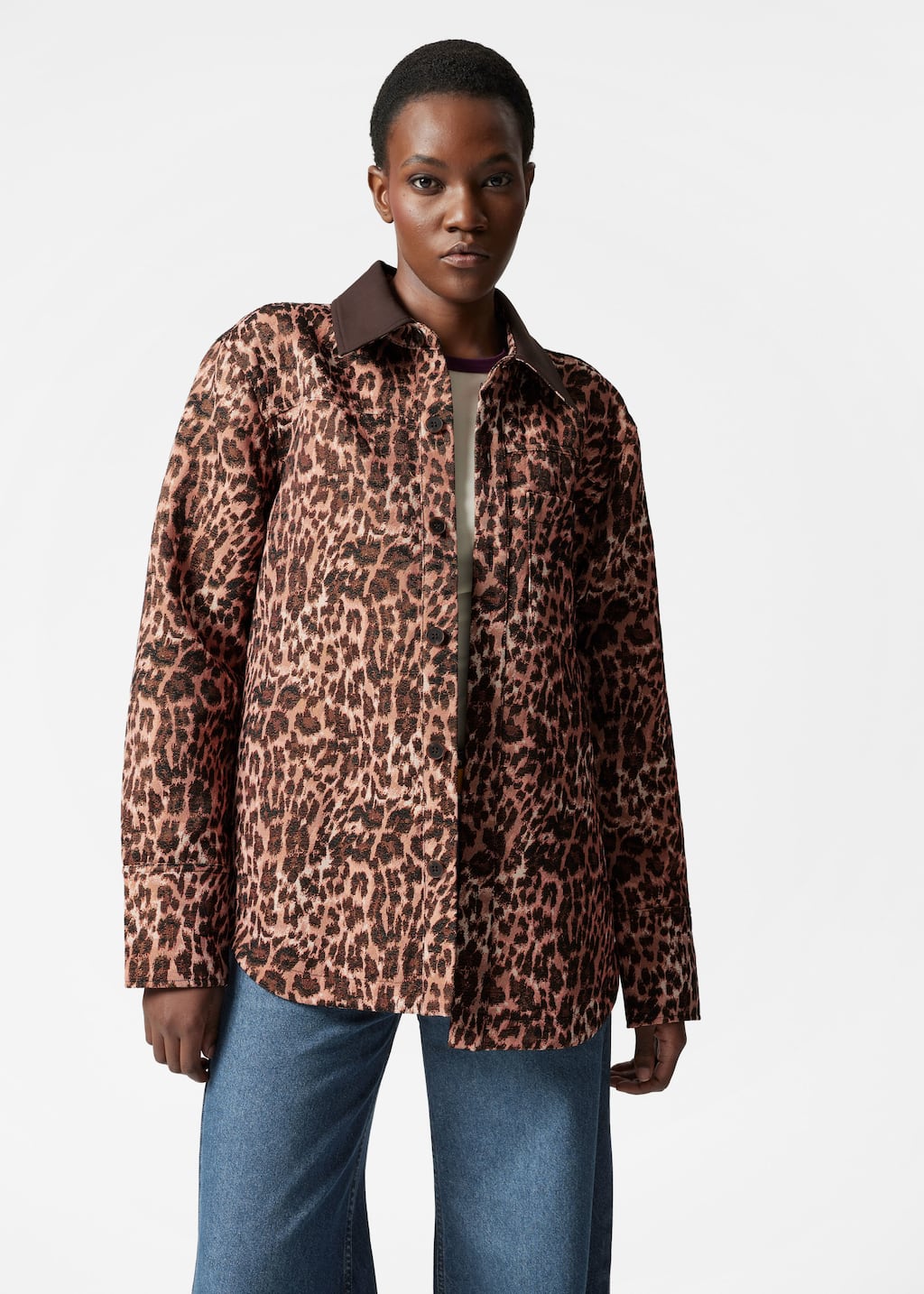 Contrast Collar Jacquard Jacket - Leo print - Lookbook