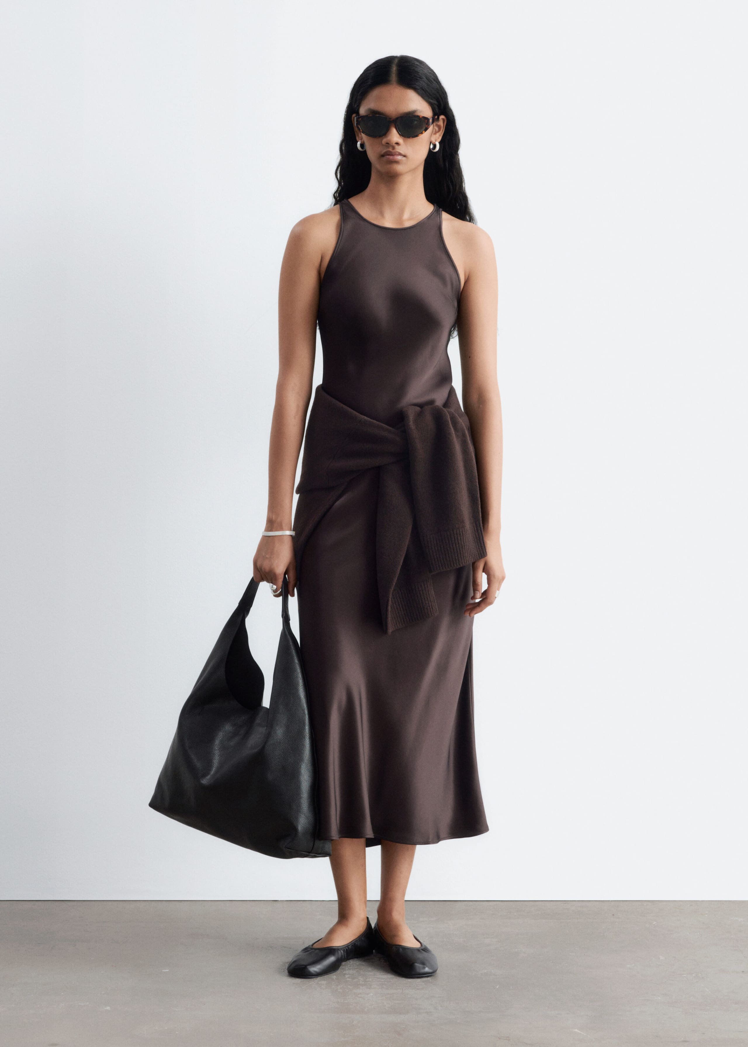 Sleeveless Satin Midi Dress - Dark Brown - Still Life