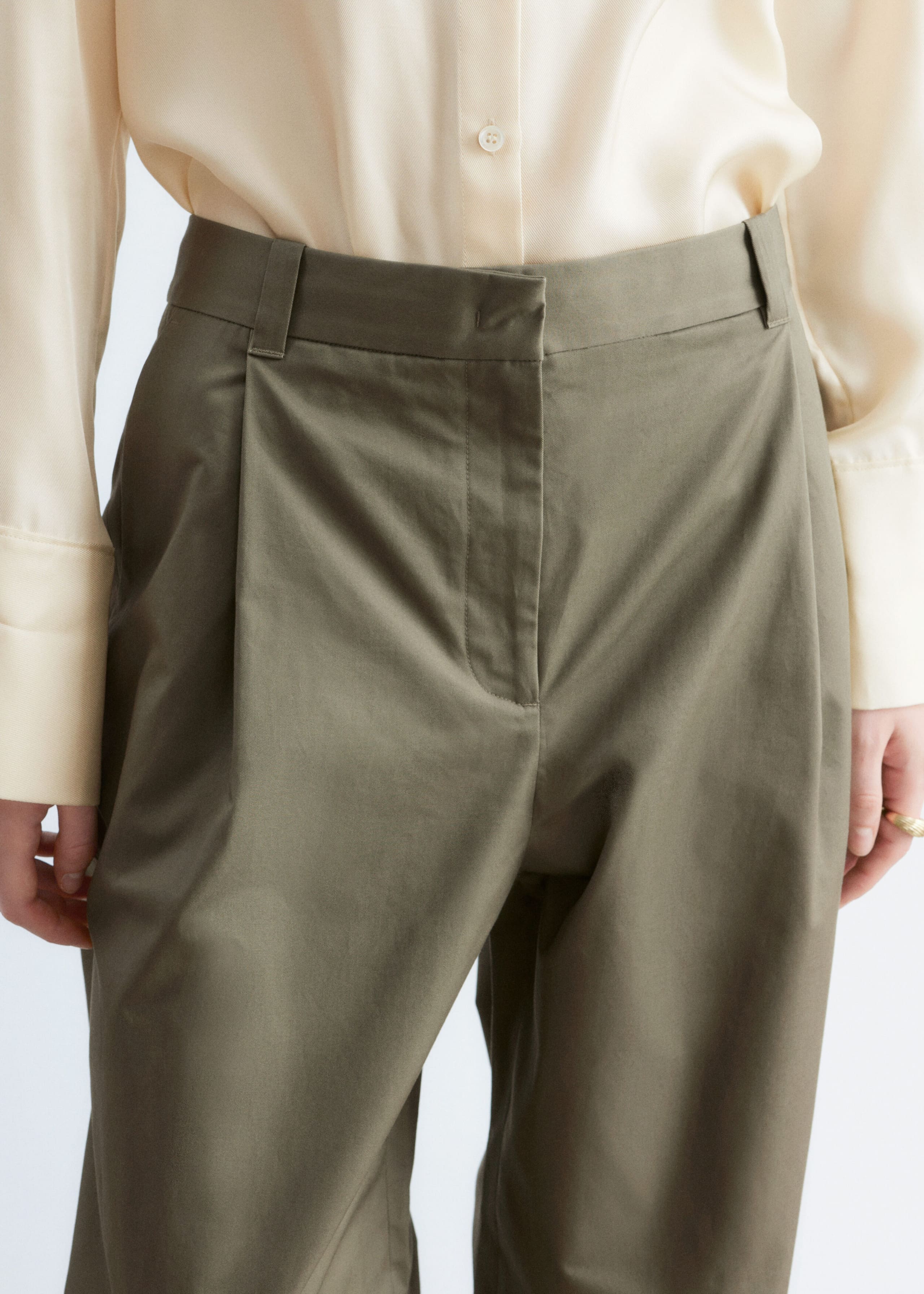 Image of Pleated Cotton Trousers