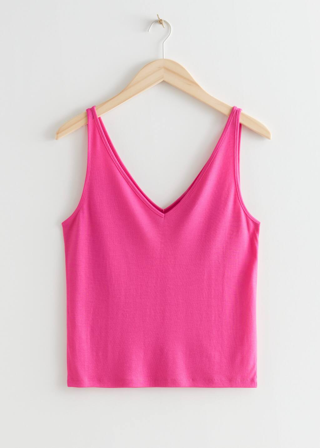 Ribbed VNeck Top - White - Bodegón