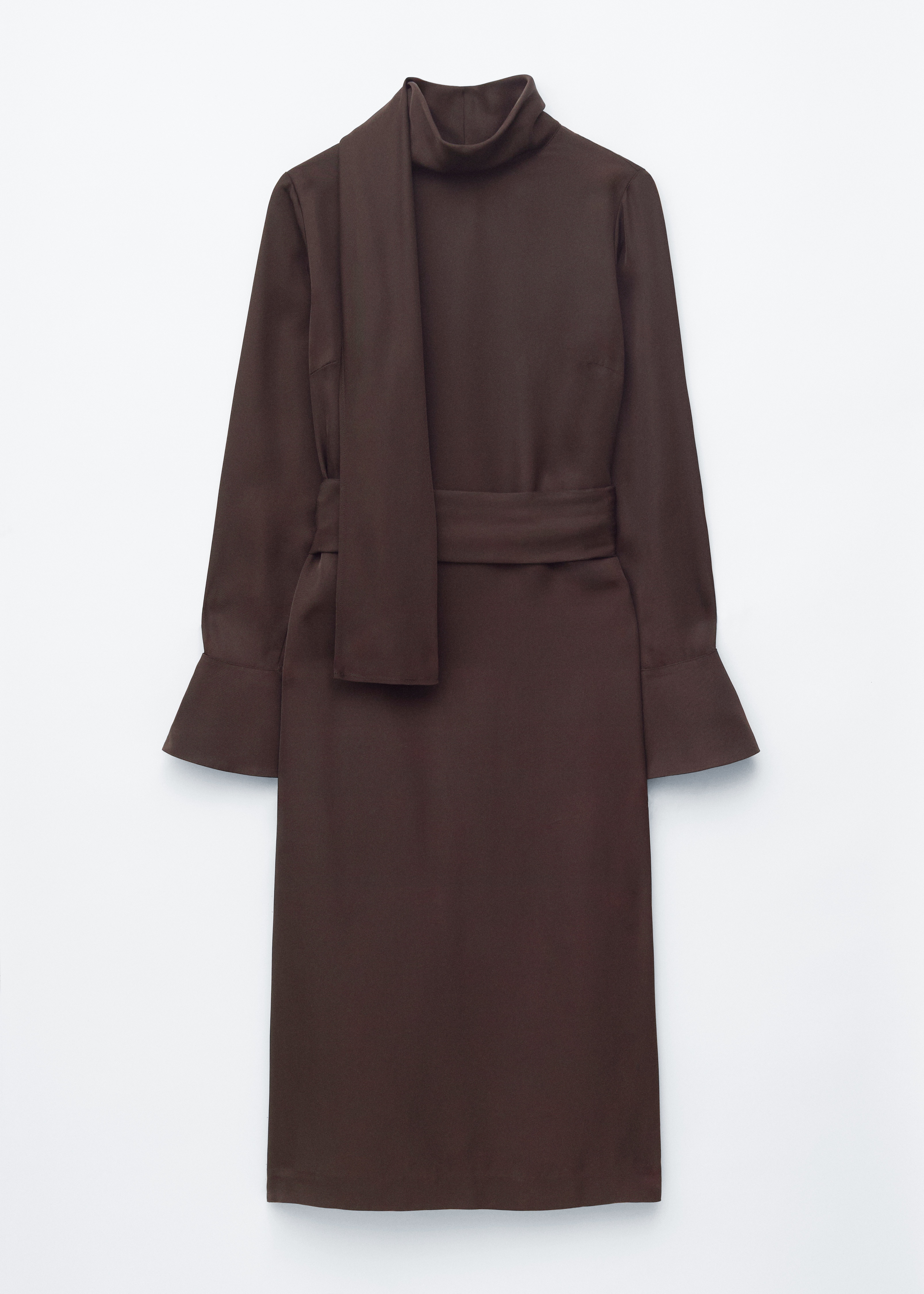 Rochie midi cu guler tip eșarfă - Maro închis/Verde/Puncte mici