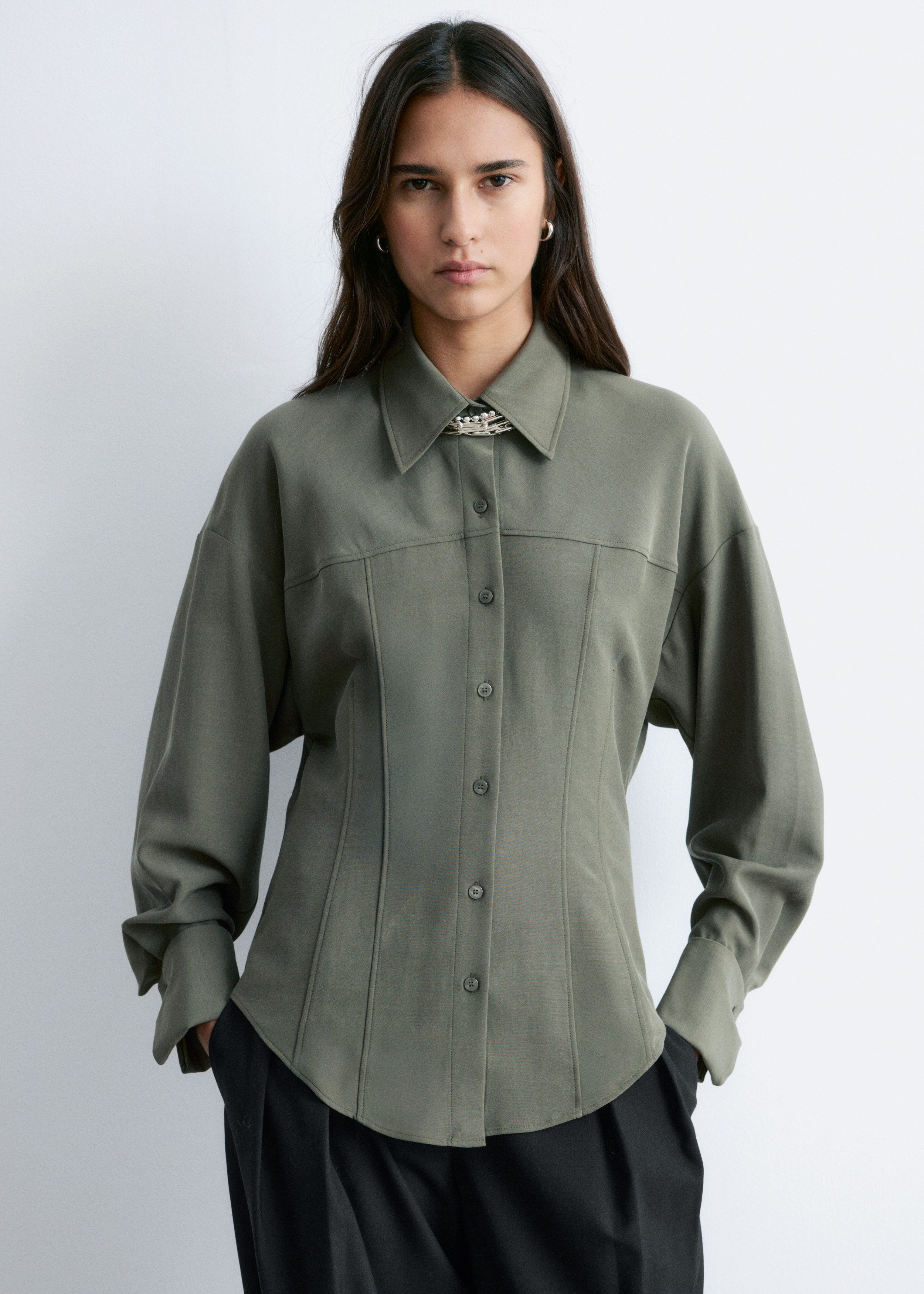 Balloon-Sleeved Tapered Shirt - Dark Khaki Green - & Other Stories US
